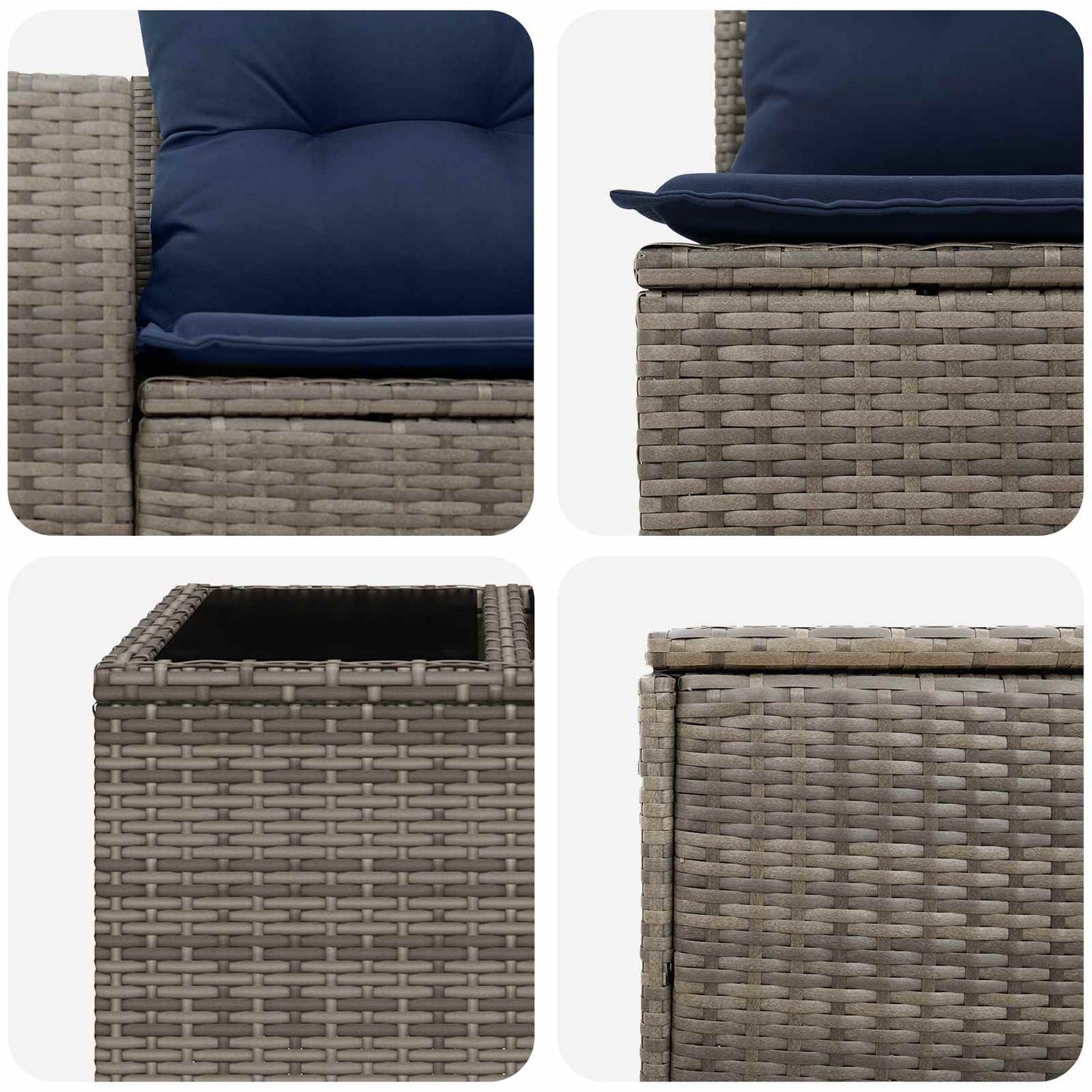 Sofa Set 8 stk. Grau und Marineblau Polyrattan und Stahl