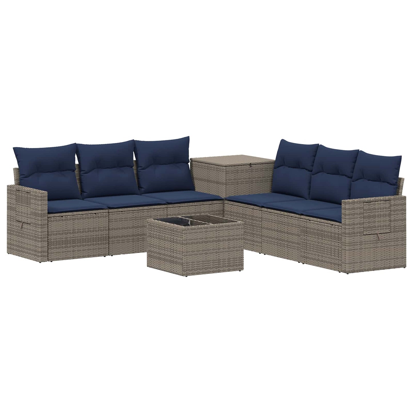Sofa Set 8 stk. Grau und Marineblau Polyrattan und Stahl