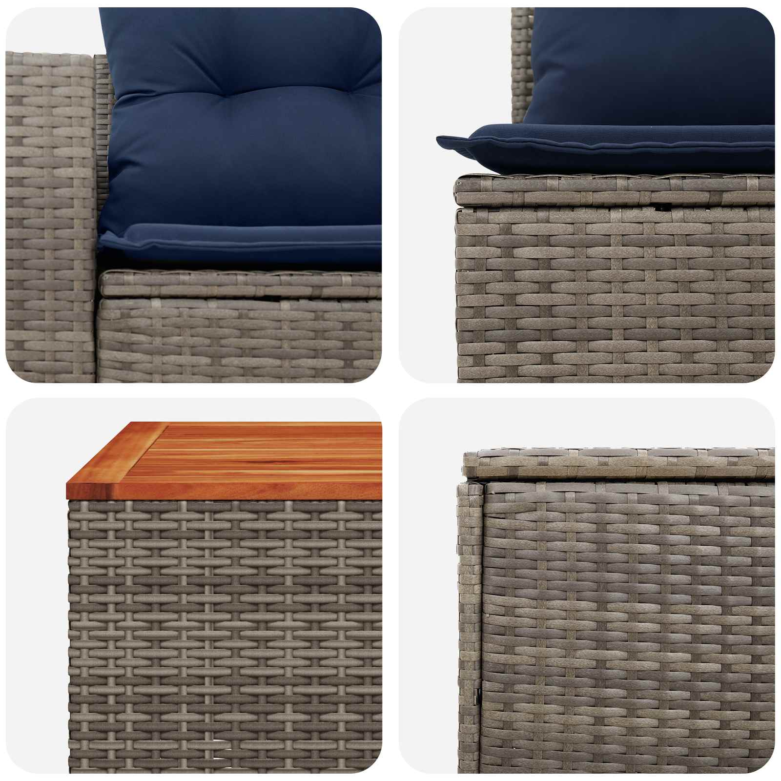 Sofa Set 8 stk. Grau und Marineblau Polyrattan und Stahl