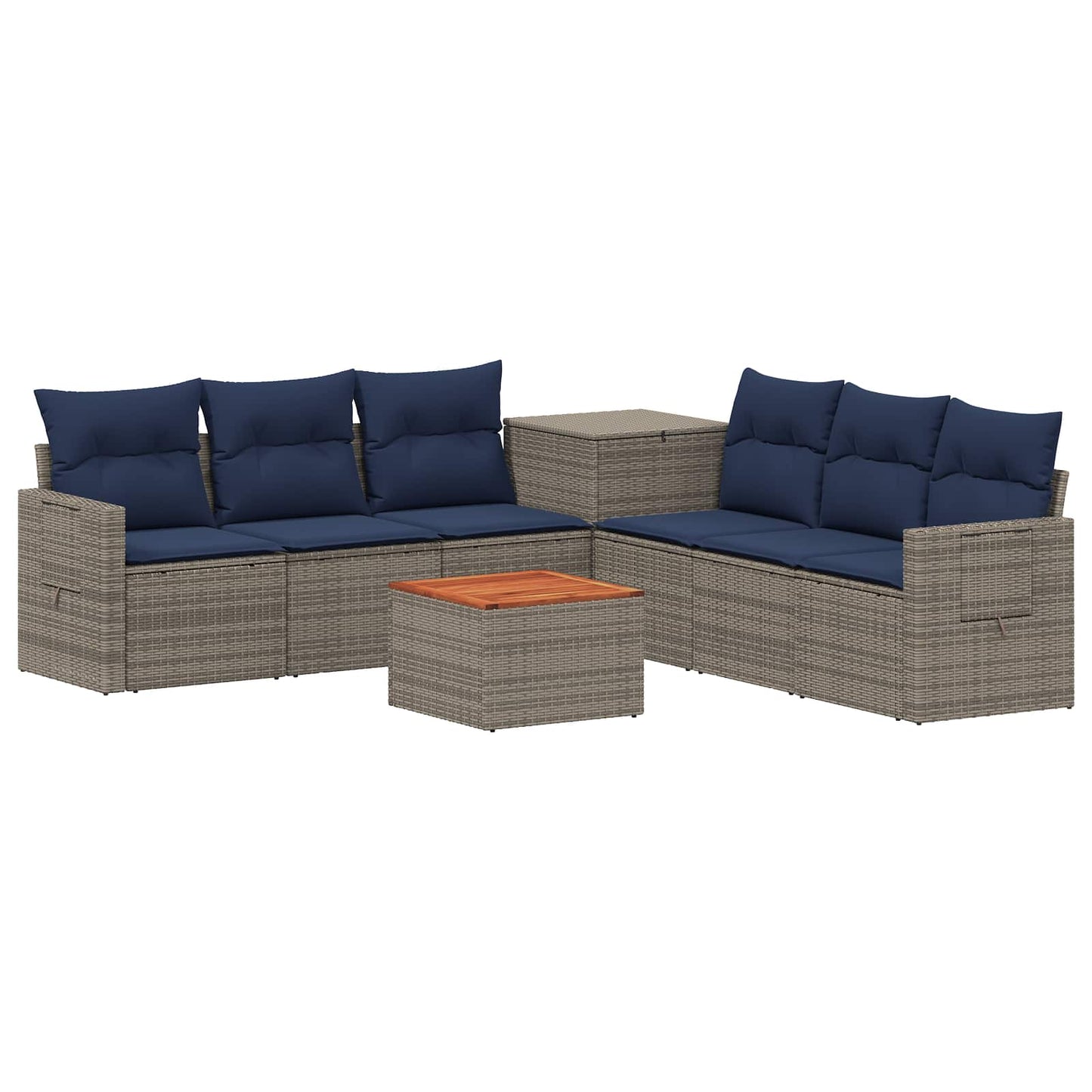 Sofa Set 8 stk. Grau und Marineblau Polyrattan und Stahl