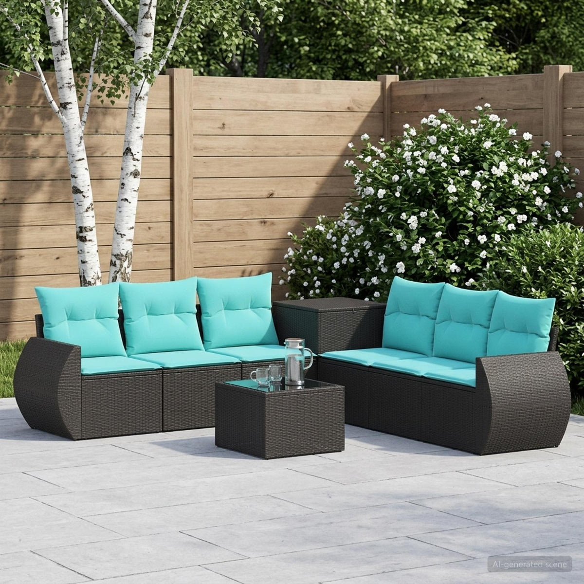 Sofa Set 8 stk. Schwarz und Blau 55 x 55 x 37 cm