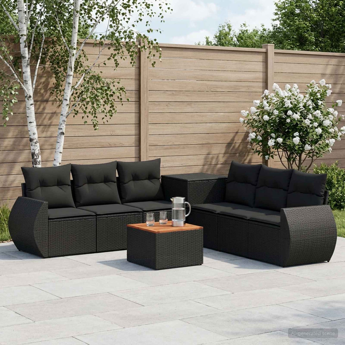 Sofa Set 8 stk. Schwarz Polyrattan und Stahl