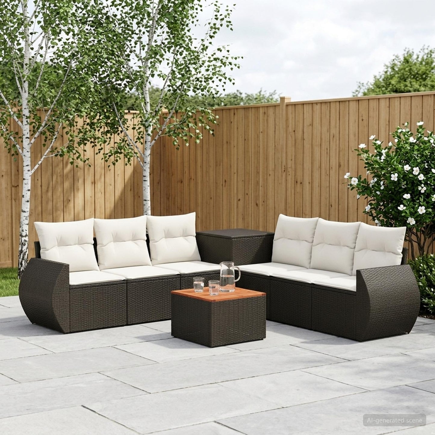 Sofa Set 8 stk. Schwarz und Cremeweiß Polyrattan und Stahl