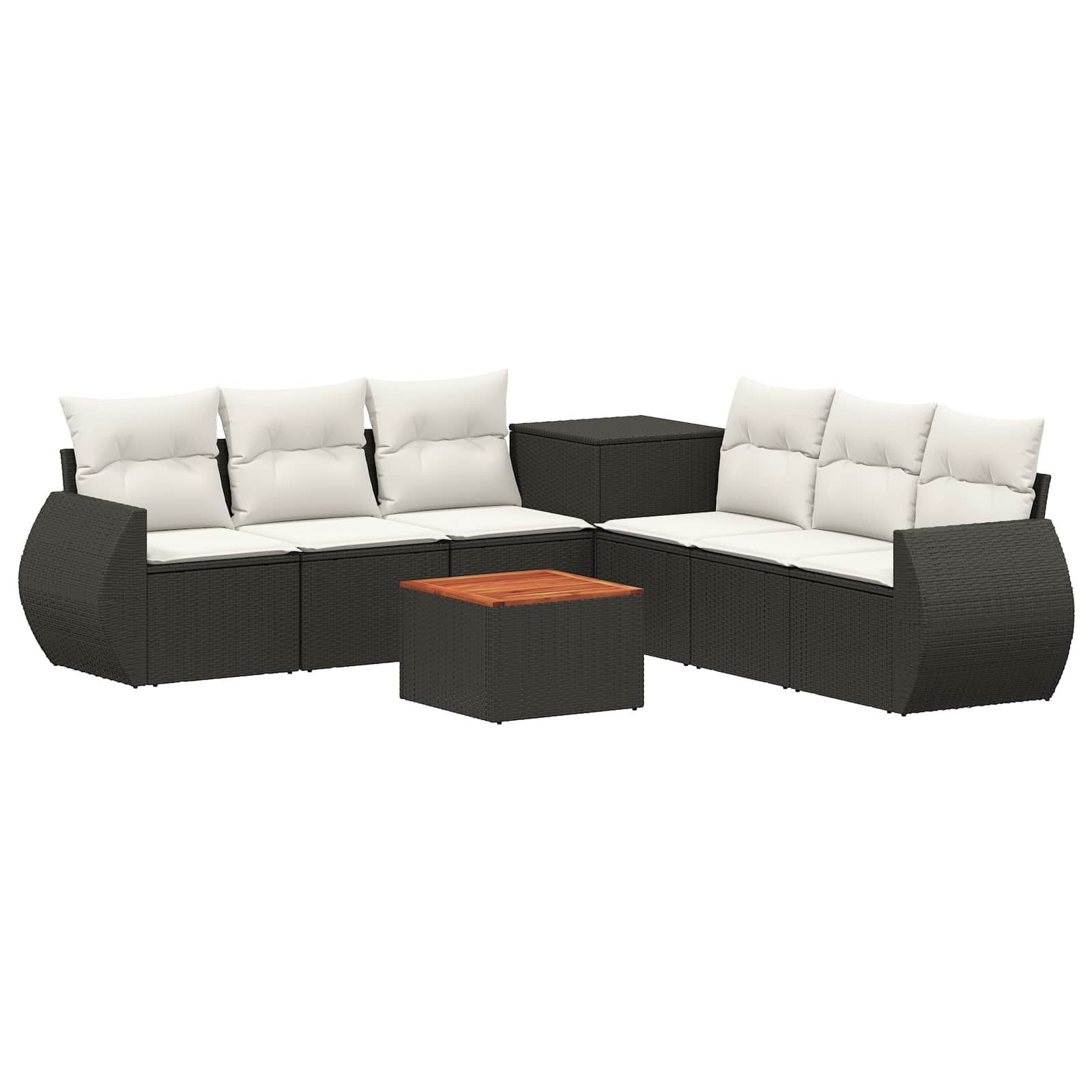 Sofa Set 8 stk. Schwarz und Cremeweiß Polyrattan und Stahl