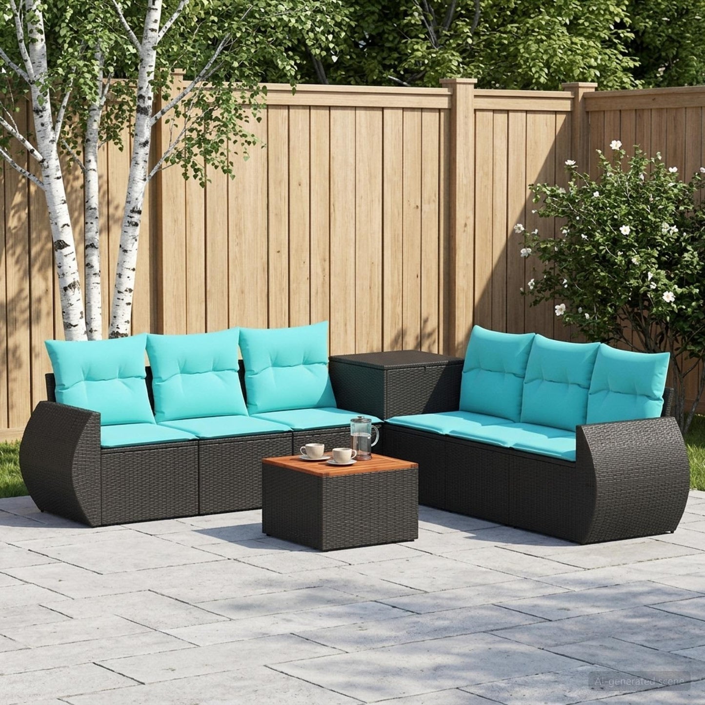 Sofa Set 8 stk. Schwarz und Blau Polyrattan und Stahl