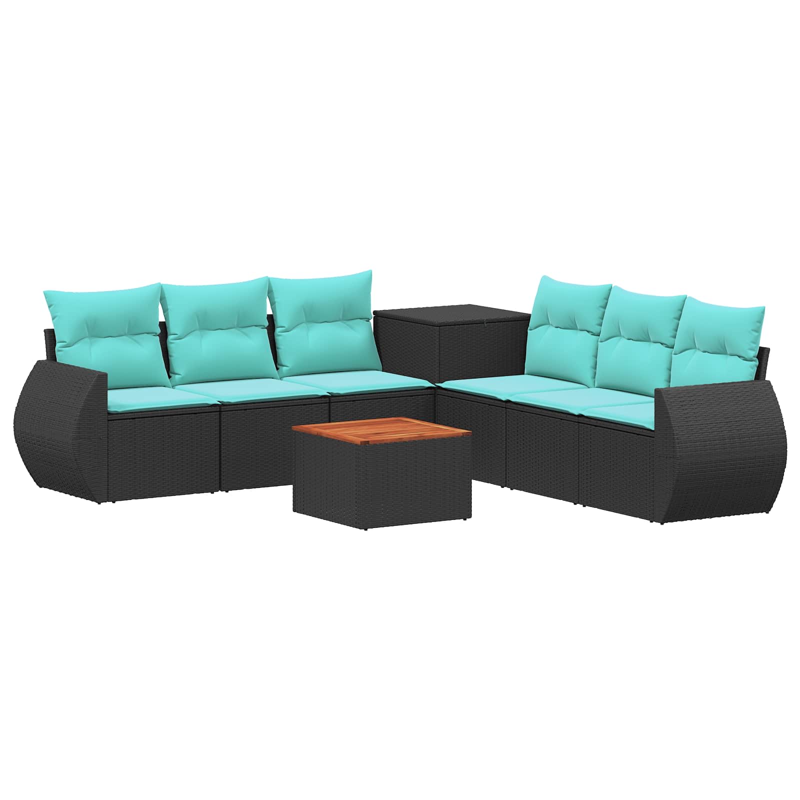 Sofa Set 8 stk. Schwarz und Blau Polyrattan und Stahl