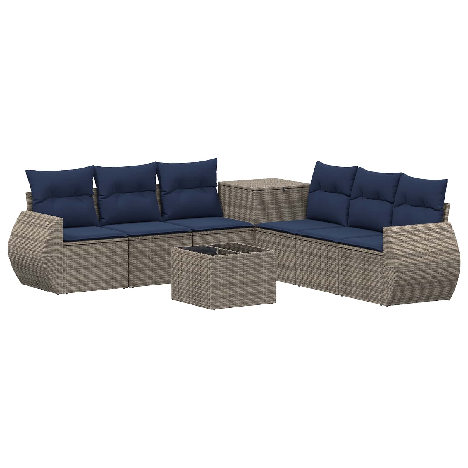 Sofa Set 8 stk. Grau und Marineblau Polyrattan und Stahl