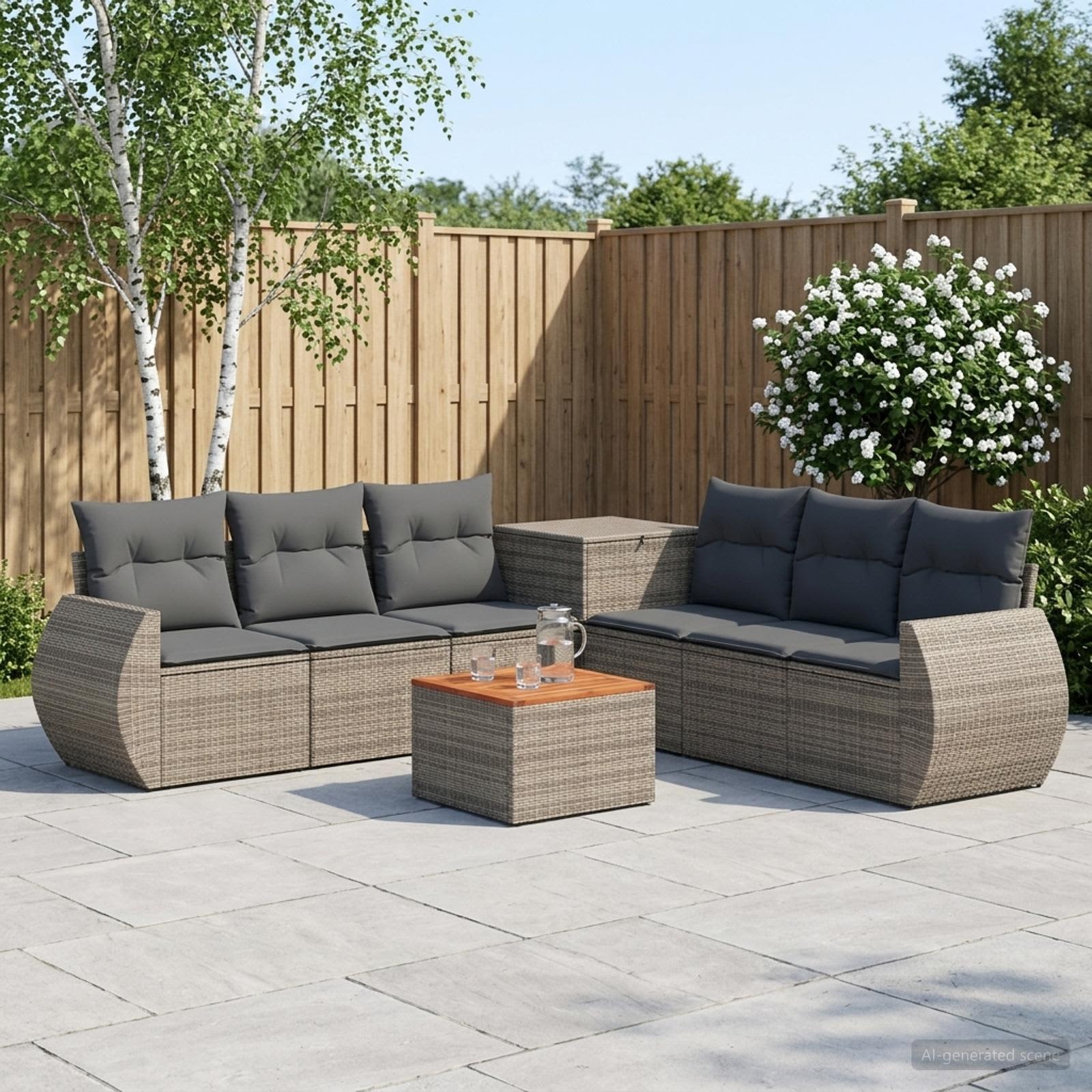 Sofa Set 8 stk. Grau und Dunkelgrau Polyrattan und Stahl