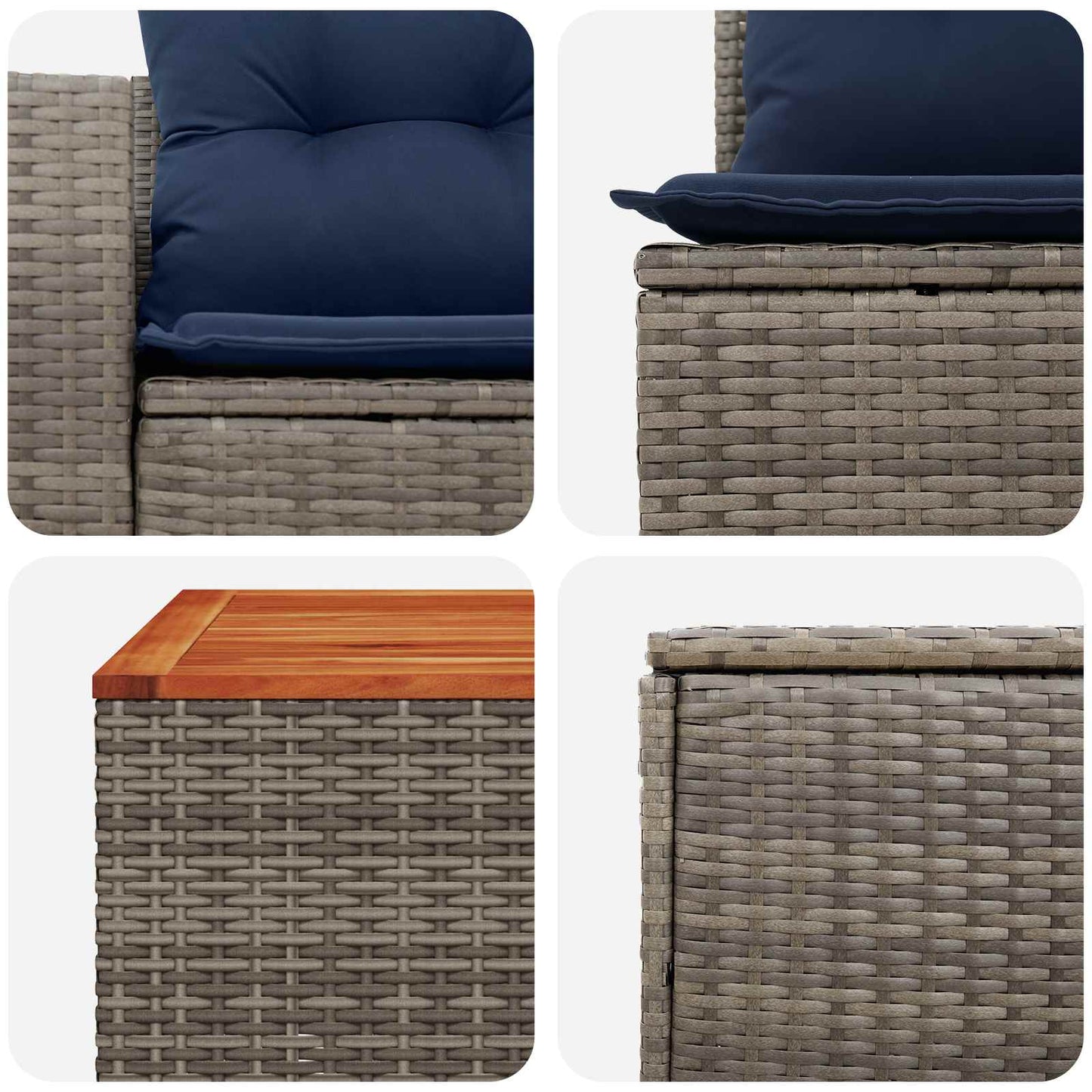 Sofa Set 8 stk. Grau und Marineblau Polyrattan und Stahl