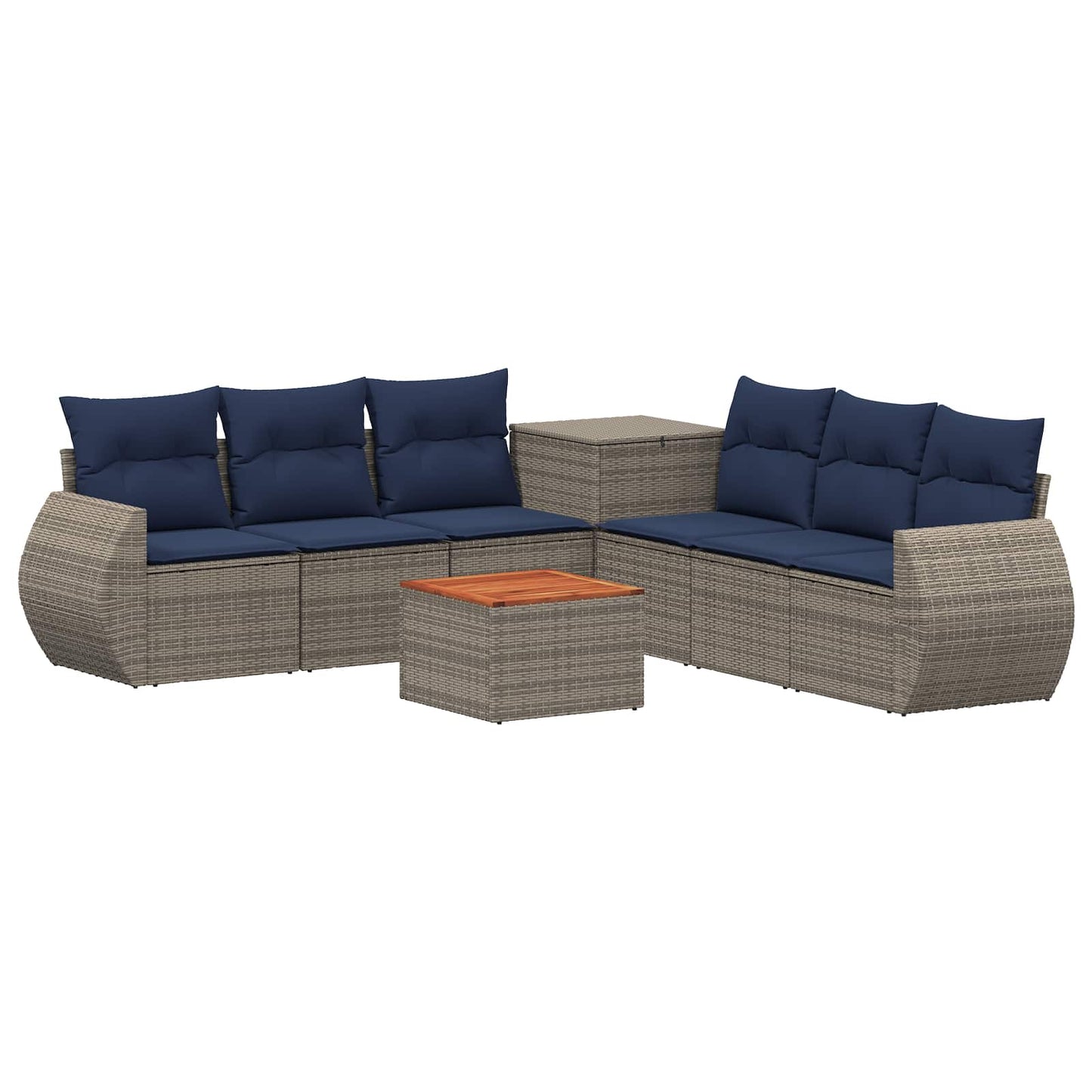 Sofa Set 8 stk. Grau und Marineblau Polyrattan und Stahl
