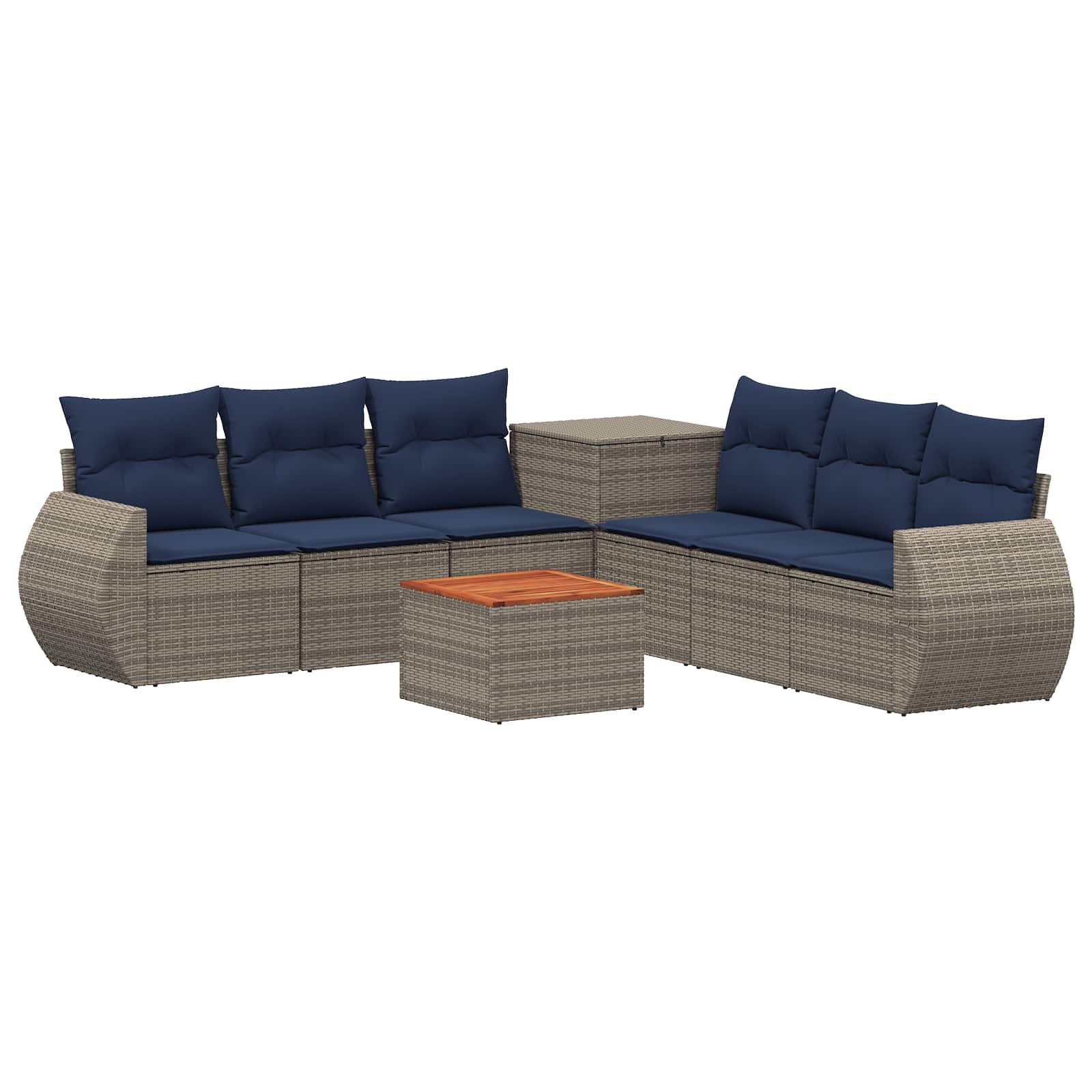 Sofa Set 8 stk. Grau und Marineblau Polyrattan und Stahl