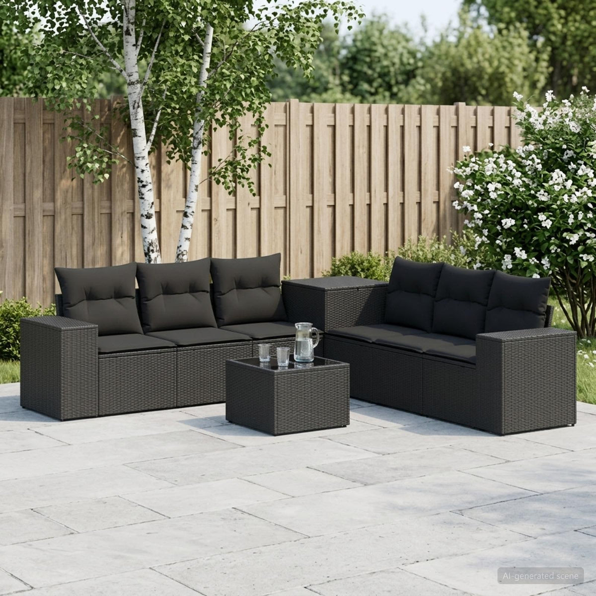 Sofa Set 8 stk. Schwarz 55 x 55 x 37 cm Polyrattan und Stahl