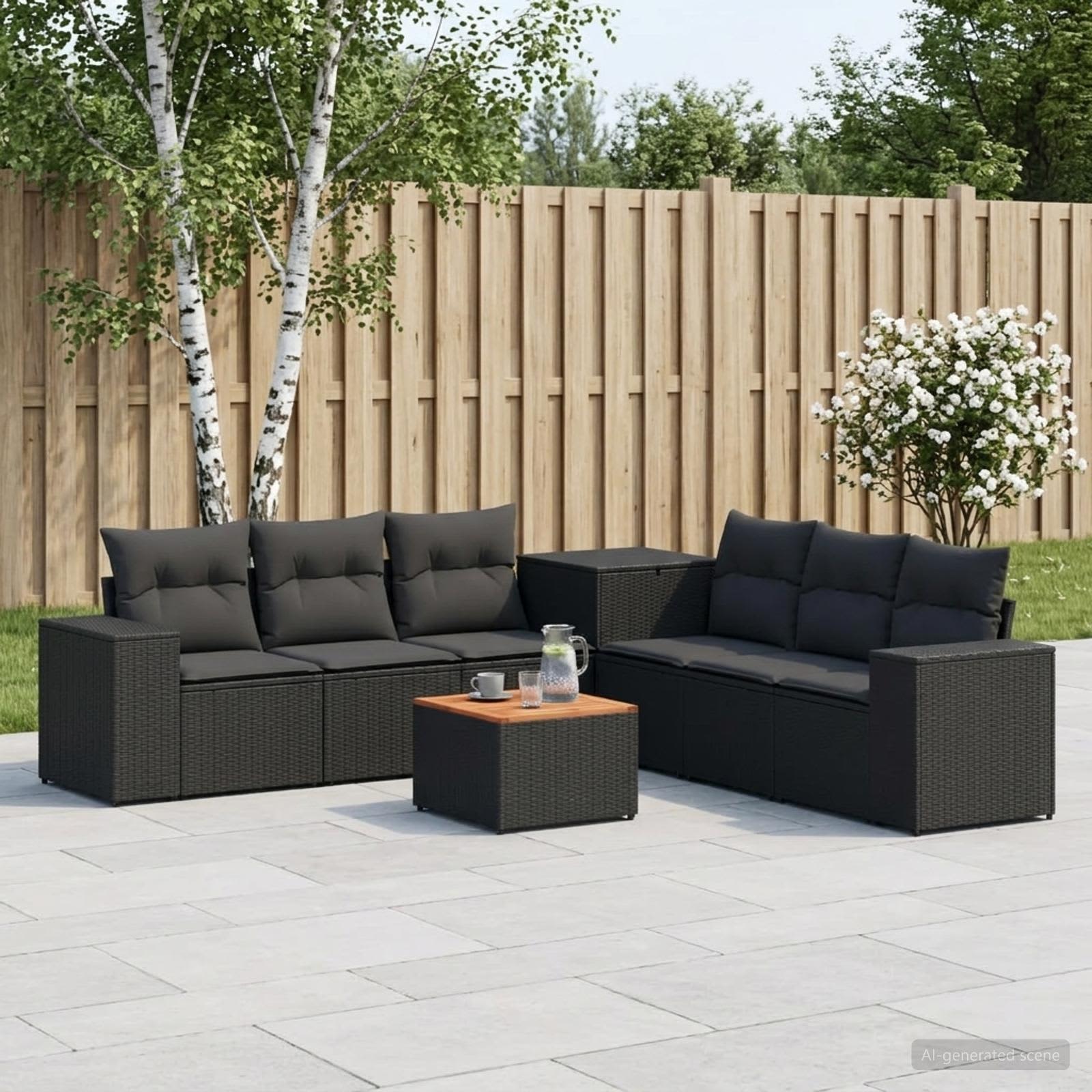 Sofa Set 8 stk. Schwarz Polyrattan und Stahl