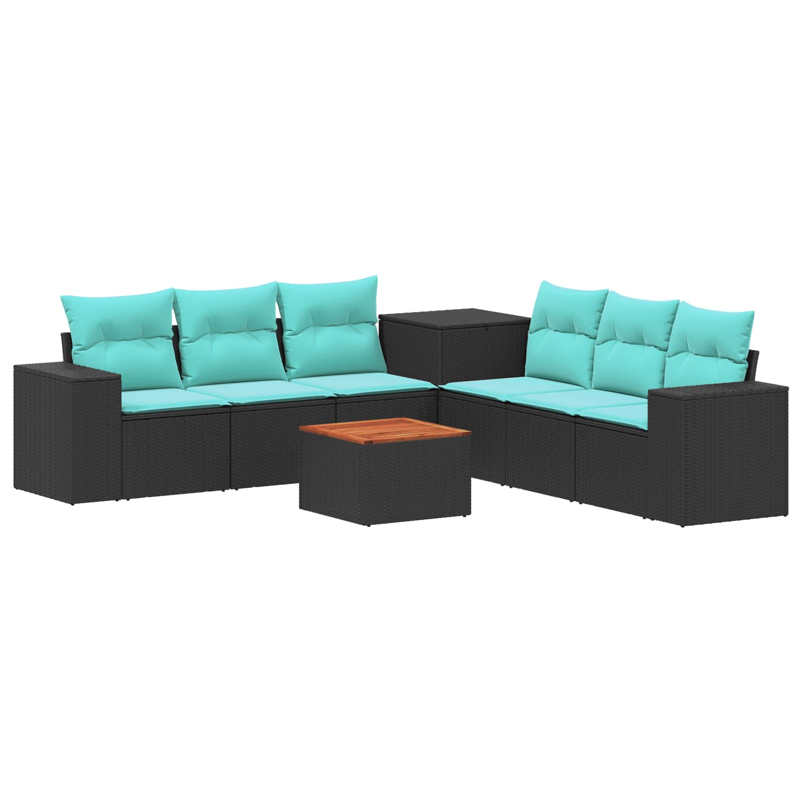 Sofa Set 8 stk. Schwarz und Blau Polyrattan und Stahl