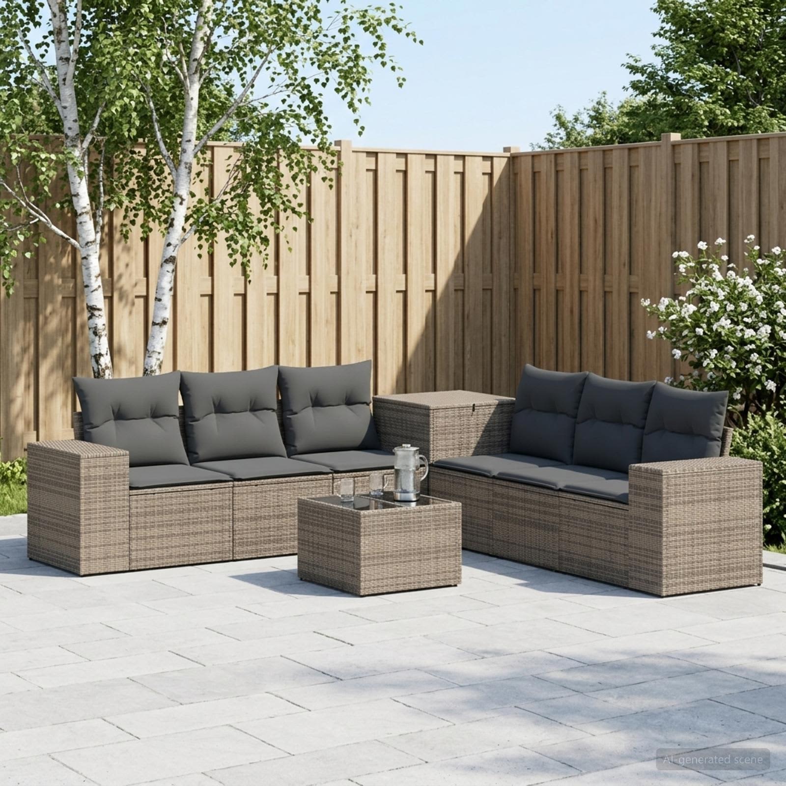 Sofa Set 8 stk. Grau und Dunkelgrau Polyrattan und Stahl