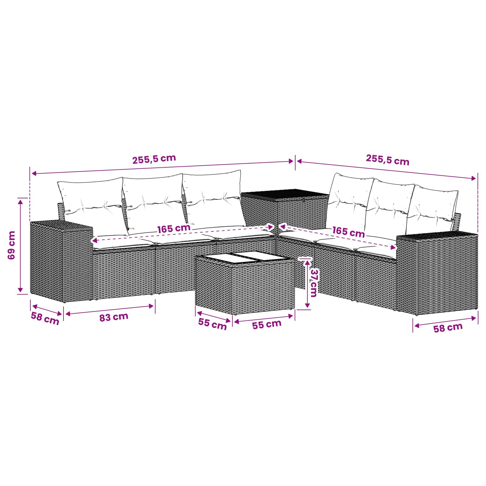 Sofa Set 8 stk. Grau und Dunkelgrau Polyrattan und Stahl