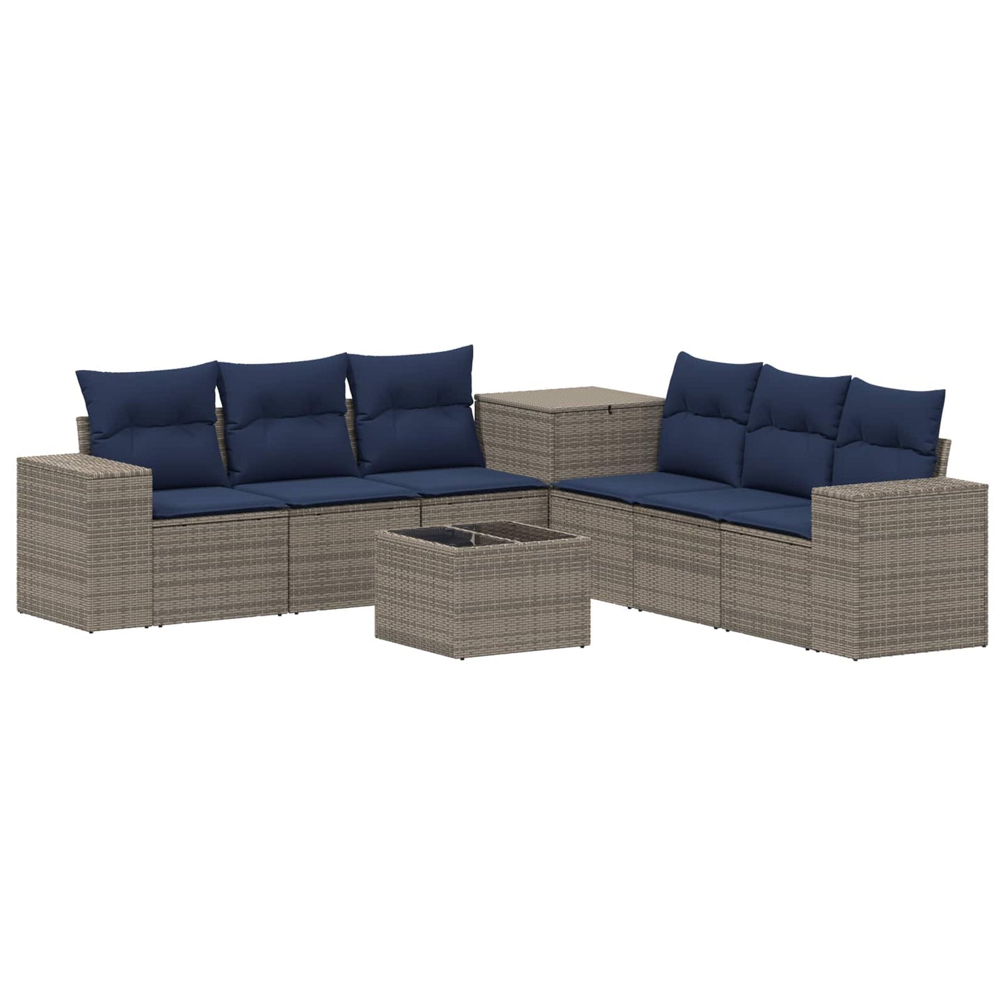 Sofa Set 8 stk. Grau und Marineblau Polyrattan und Stahl