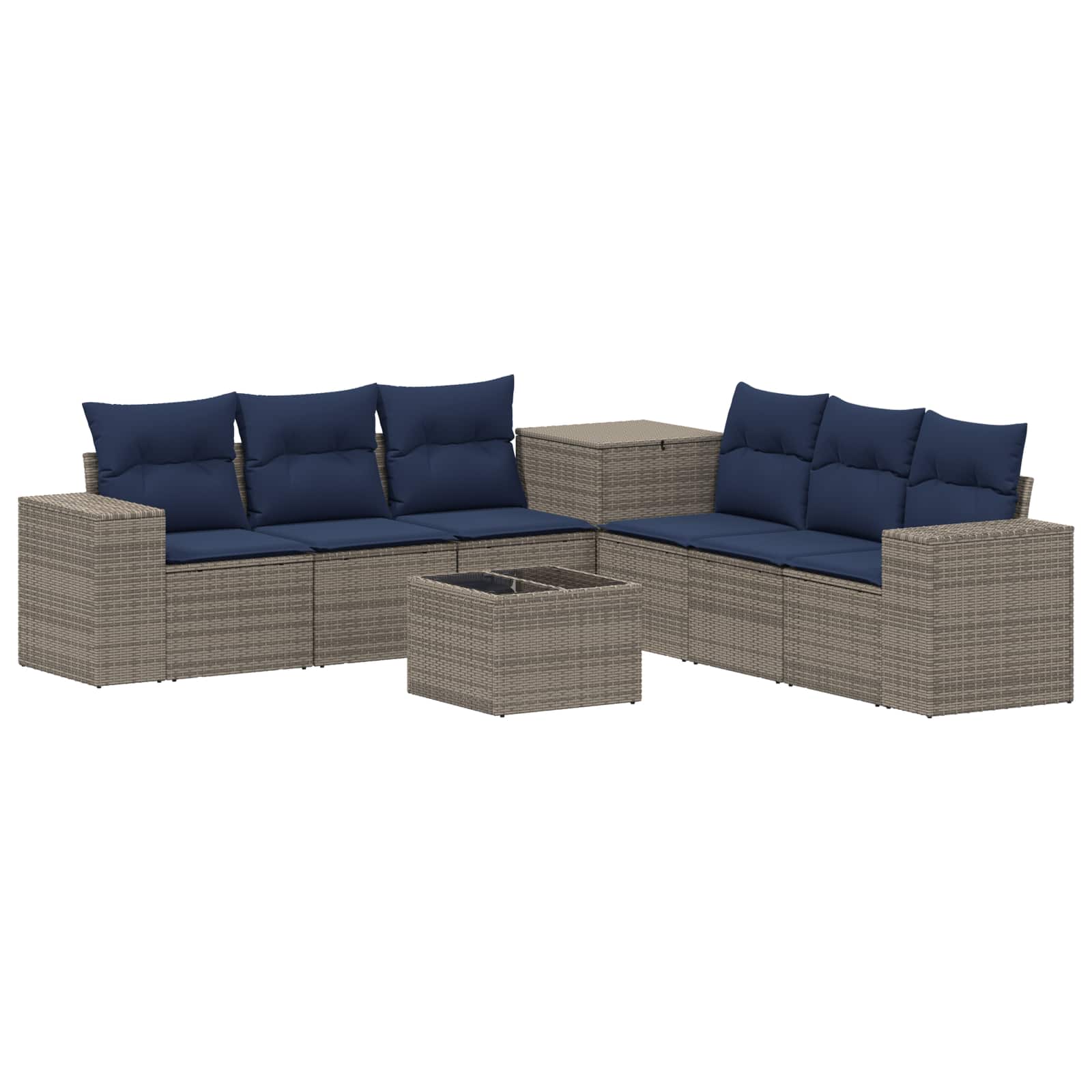Sofa Set 8 stk. Grau und Marineblau Polyrattan und Stahl