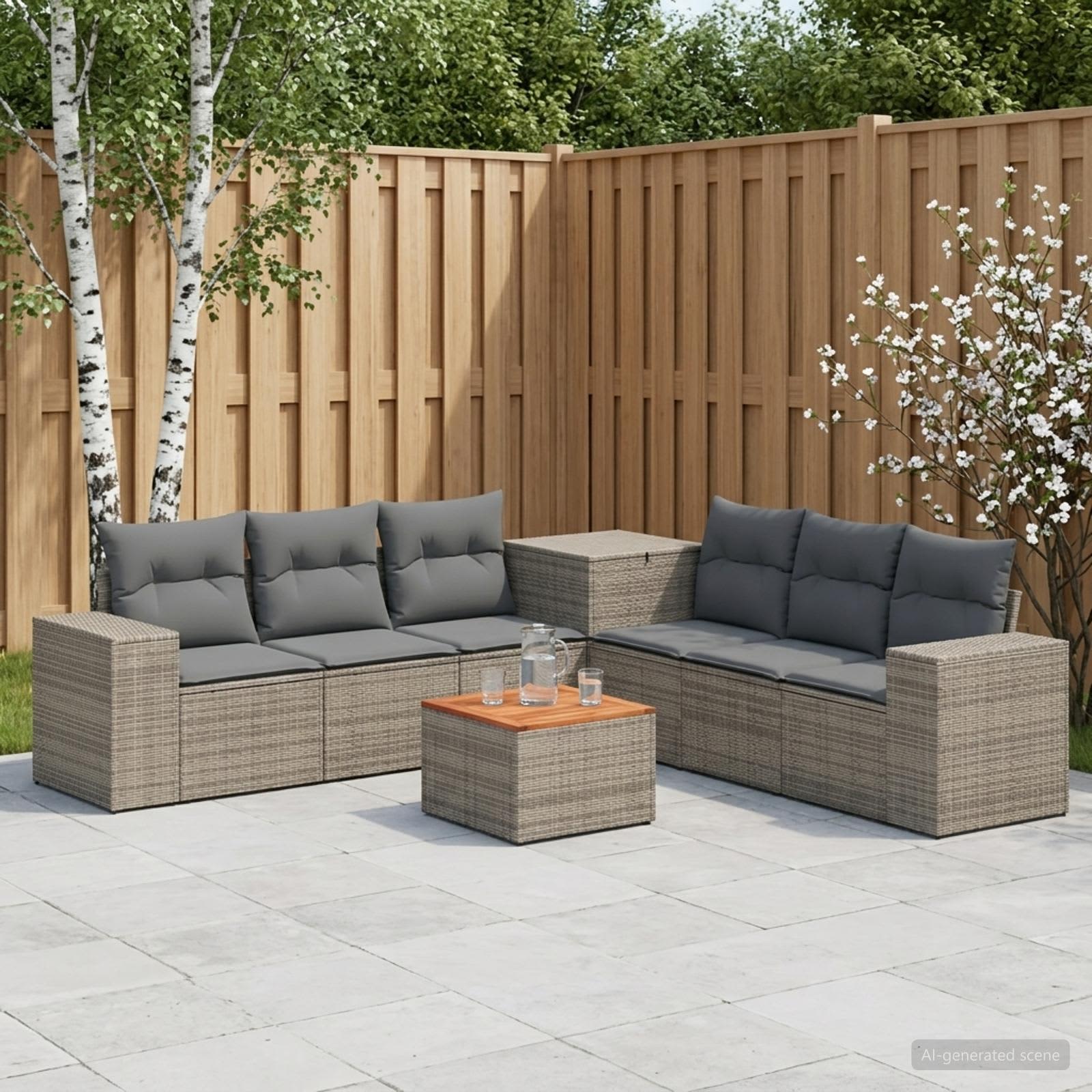 Sofa Set 8 stk. Grau und Dunkelgrau Polyrattan und Stahl