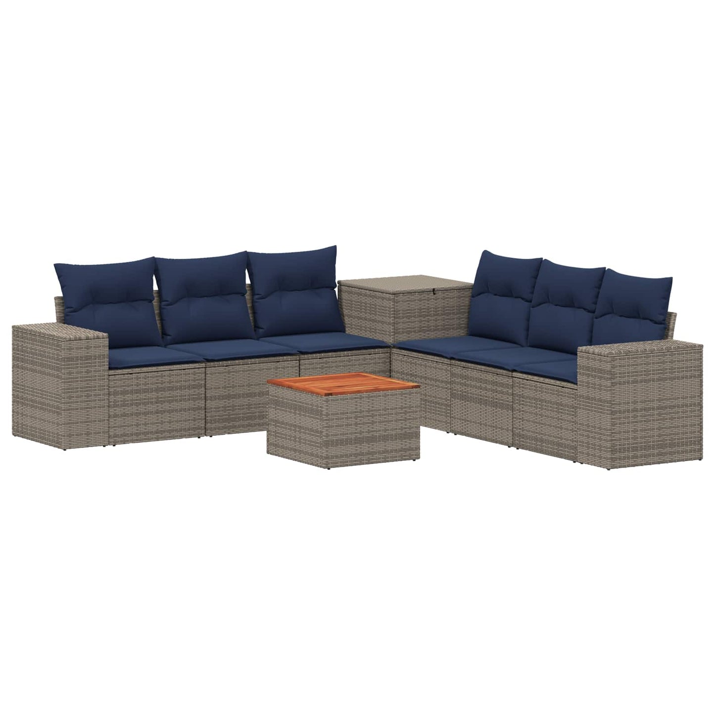 Sofa Set 8 stk. Grau und Marineblau Polyrattan und Stahl