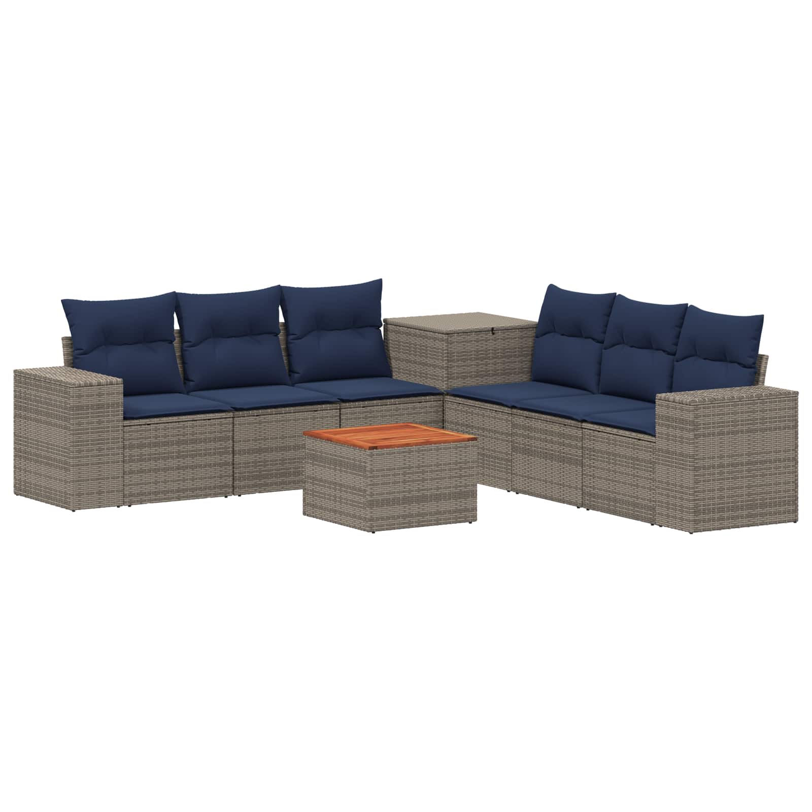 Sofa Set 8 stk. Grau und Marineblau Polyrattan und Stahl