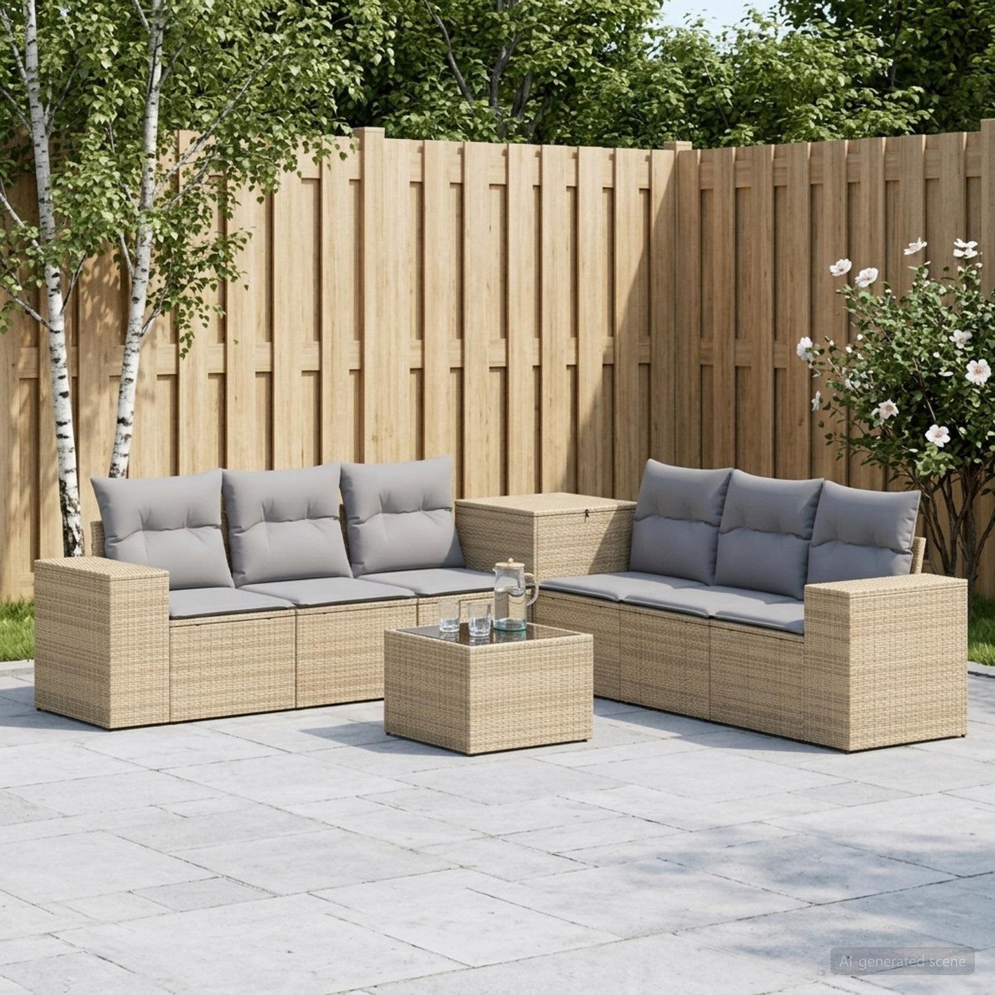 Sofa Set 8 stk. Beige und Hellgrau Polyrattan und Stahl