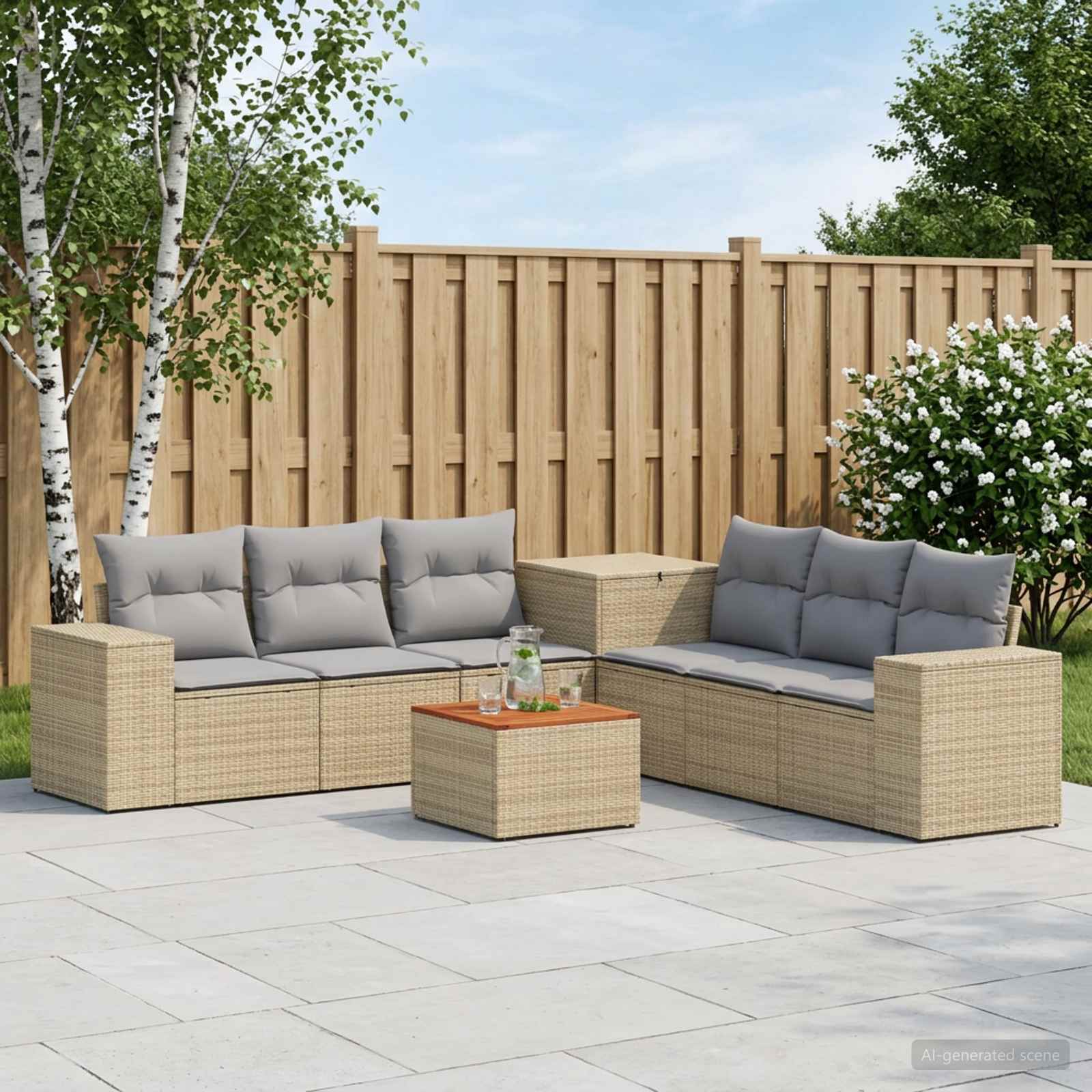 Sofa Set 8 stk. Beige und Hellgrau Polyrattan und Stahl