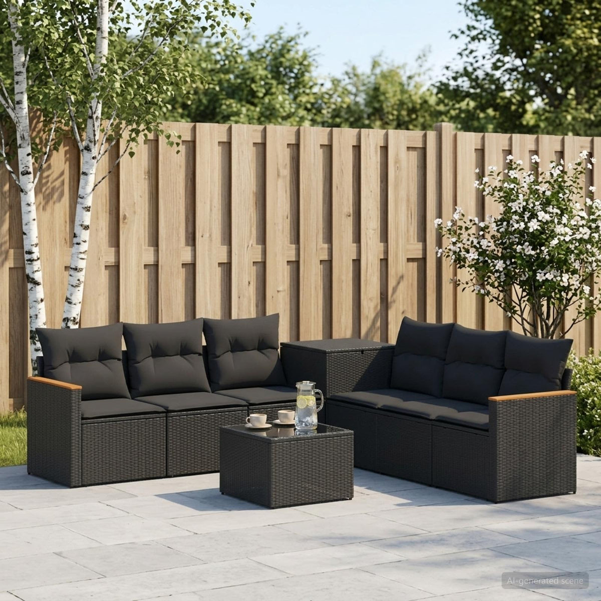 Sofa Set 8 stk. Schwarz 55 x 55 x 37 cm Polyrattan und Stahl