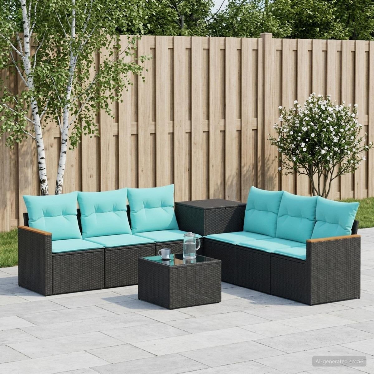 Sofa Set 8 stk. Schwarz und Blau 55 x 55 x 37 cm