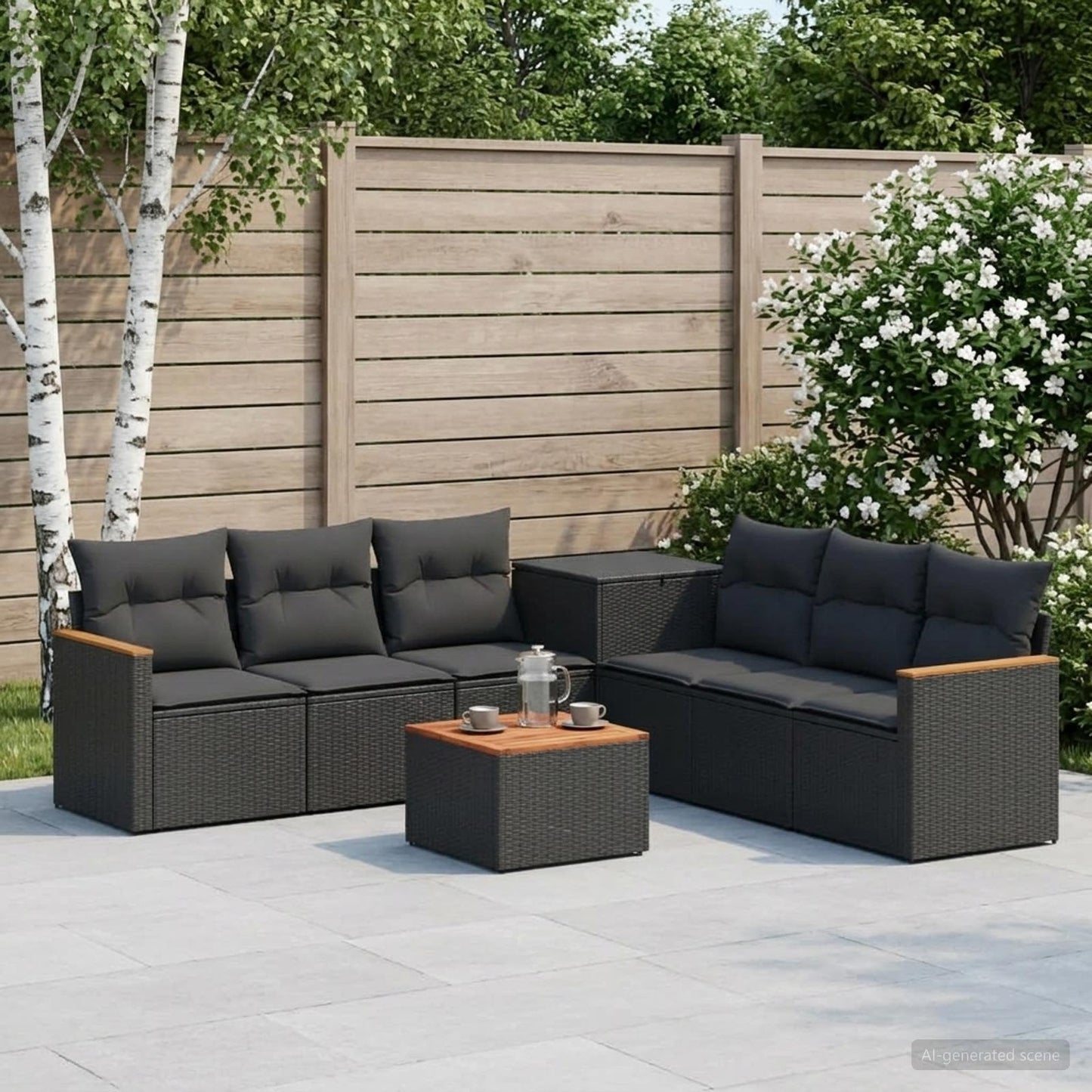 Sofa Set 8 stk. Schwarz Polyrattan und Stahl