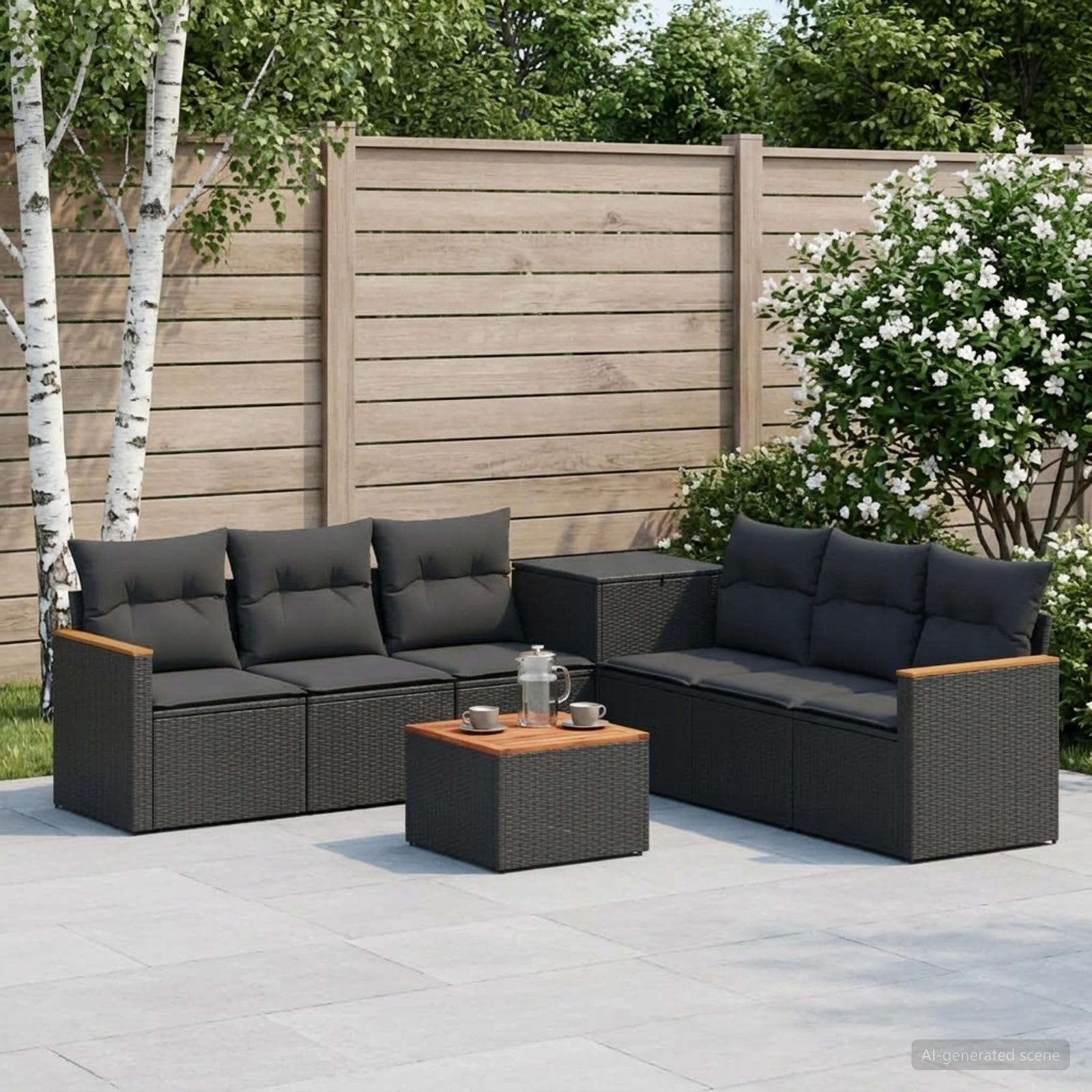 Sofa Set 8 stk. Schwarz Polyrattan und Stahl