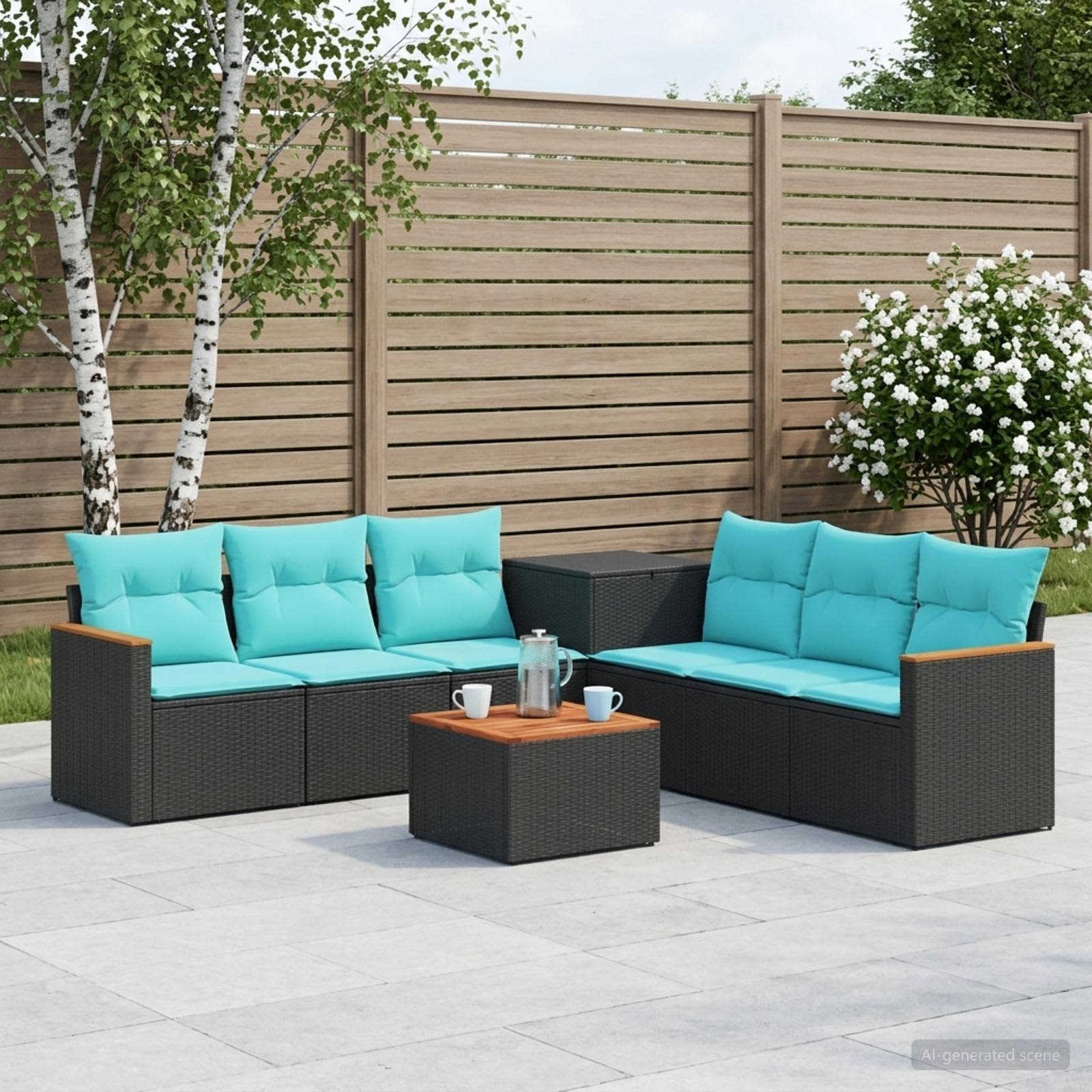 Sofa Set 8 stk. Schwarz und Blau Polyrattan und Stahl