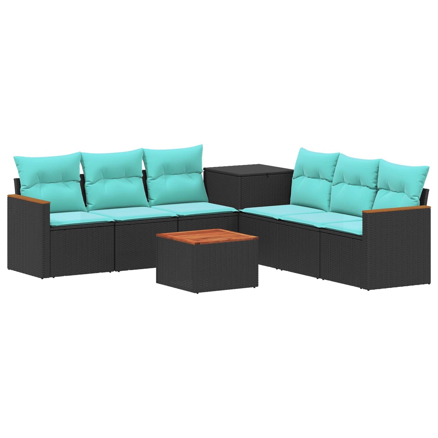 Sofa Set 8 stk. Schwarz und Blau Polyrattan und Stahl