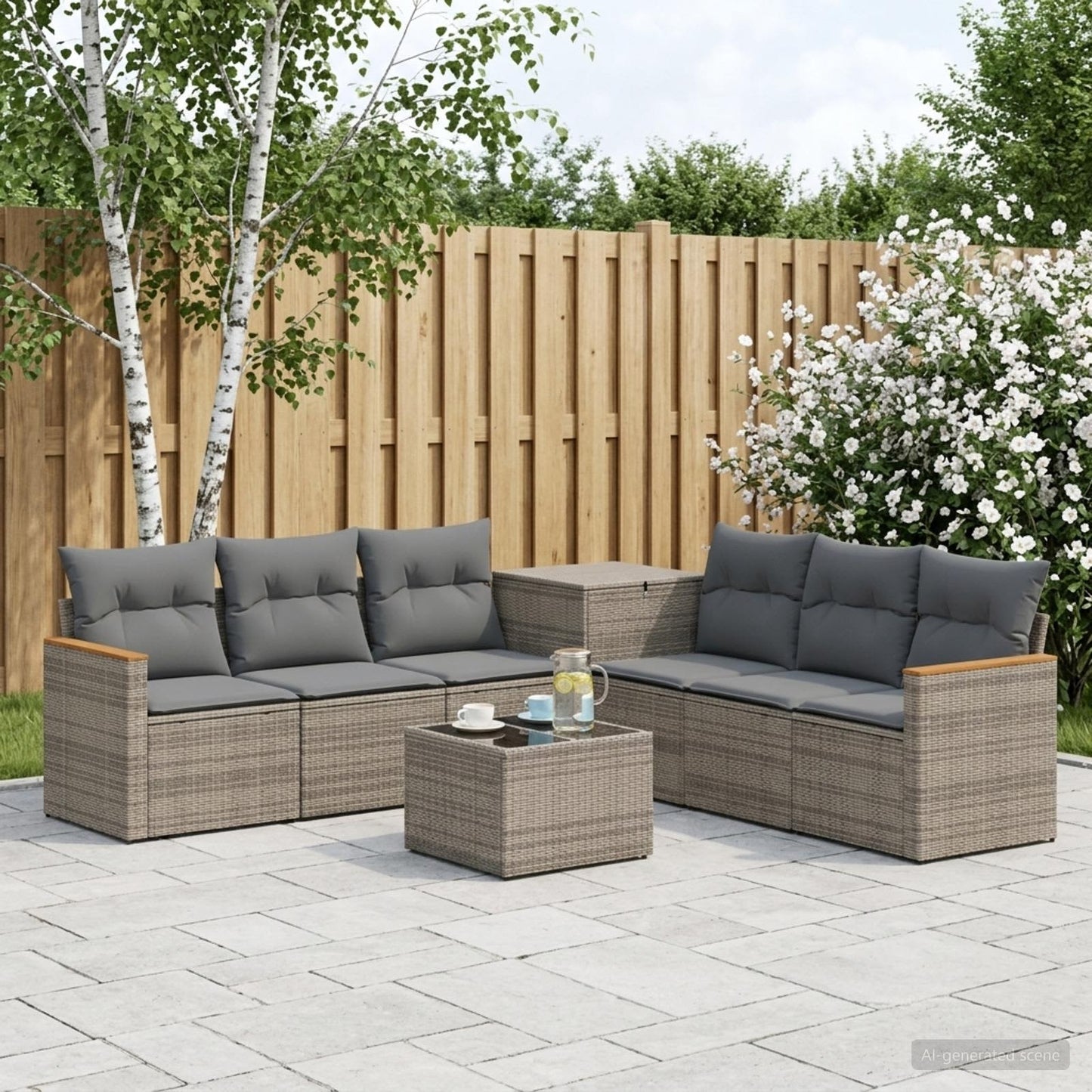 Sofa Set 8 stk. Grau und Dunkelgrau Polyrattan und Stahl