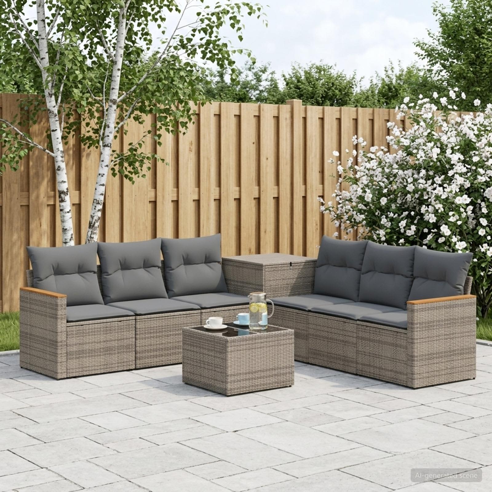 Sofa Set 8 stk. Grau und Dunkelgrau Polyrattan und Stahl