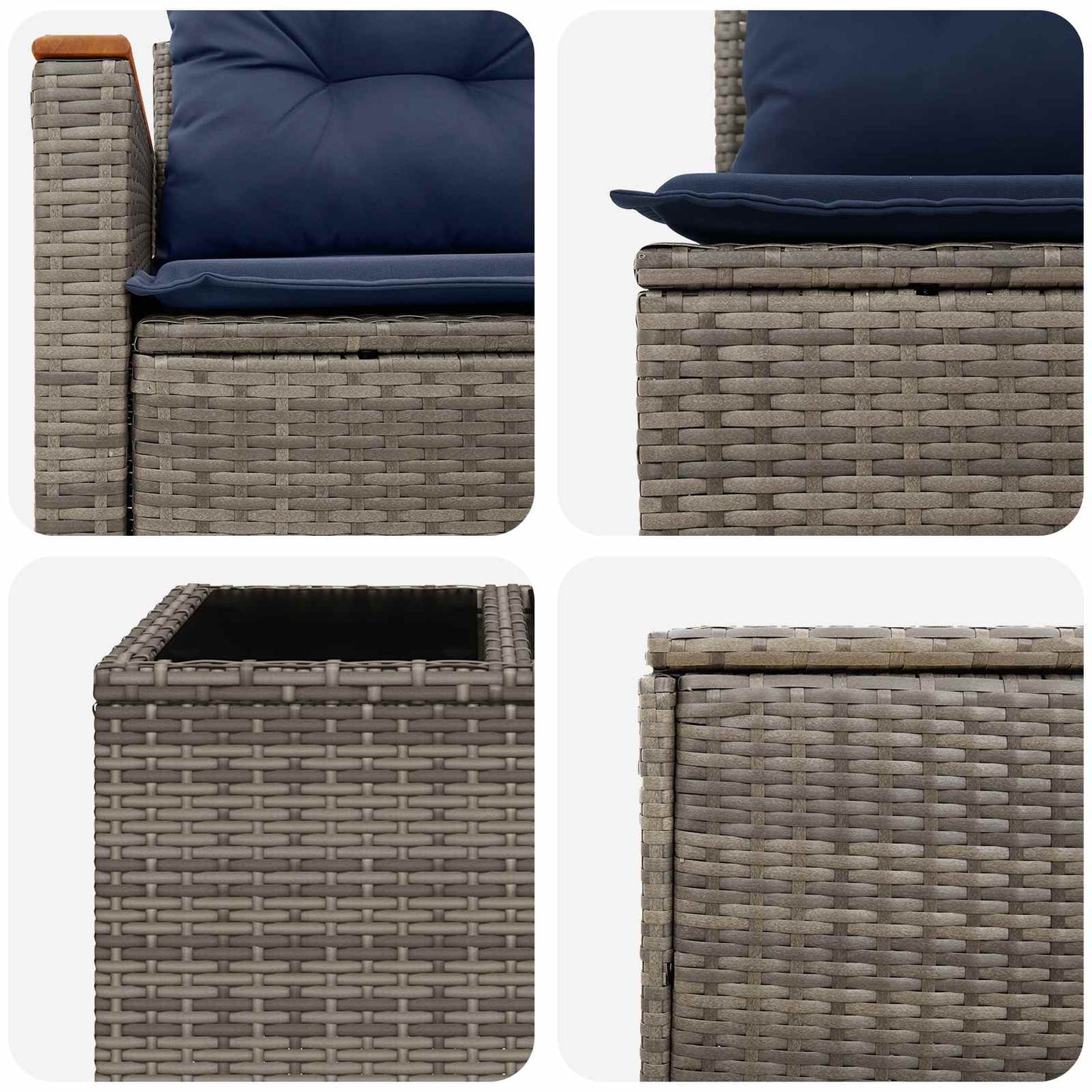 Sofa Set 8 stk. Grau und Marineblau Polyrattan und Stahl
