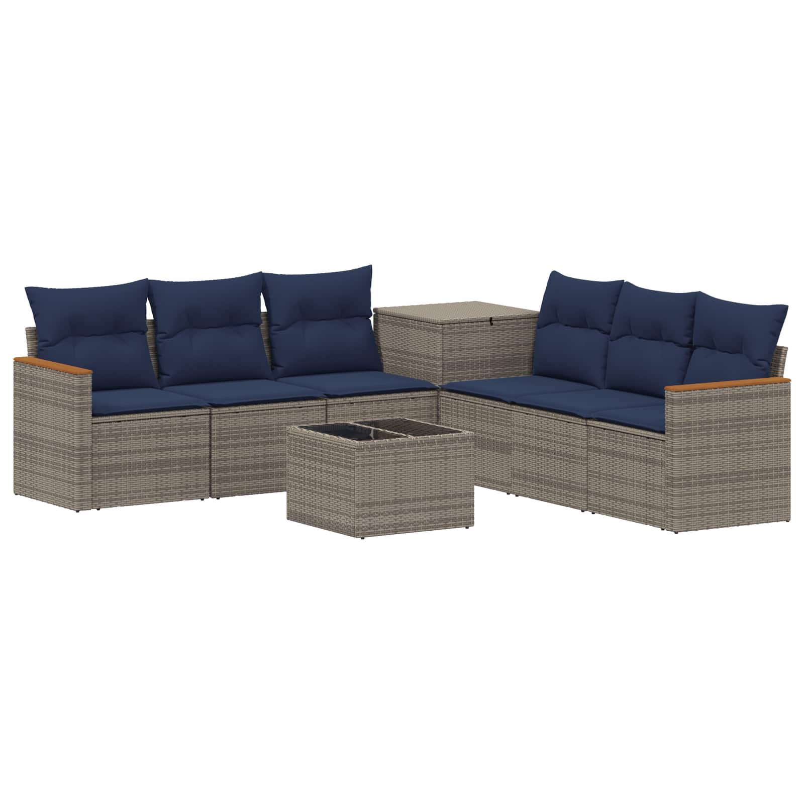 Sofa Set 8 stk. Grau und Marineblau Polyrattan und Stahl