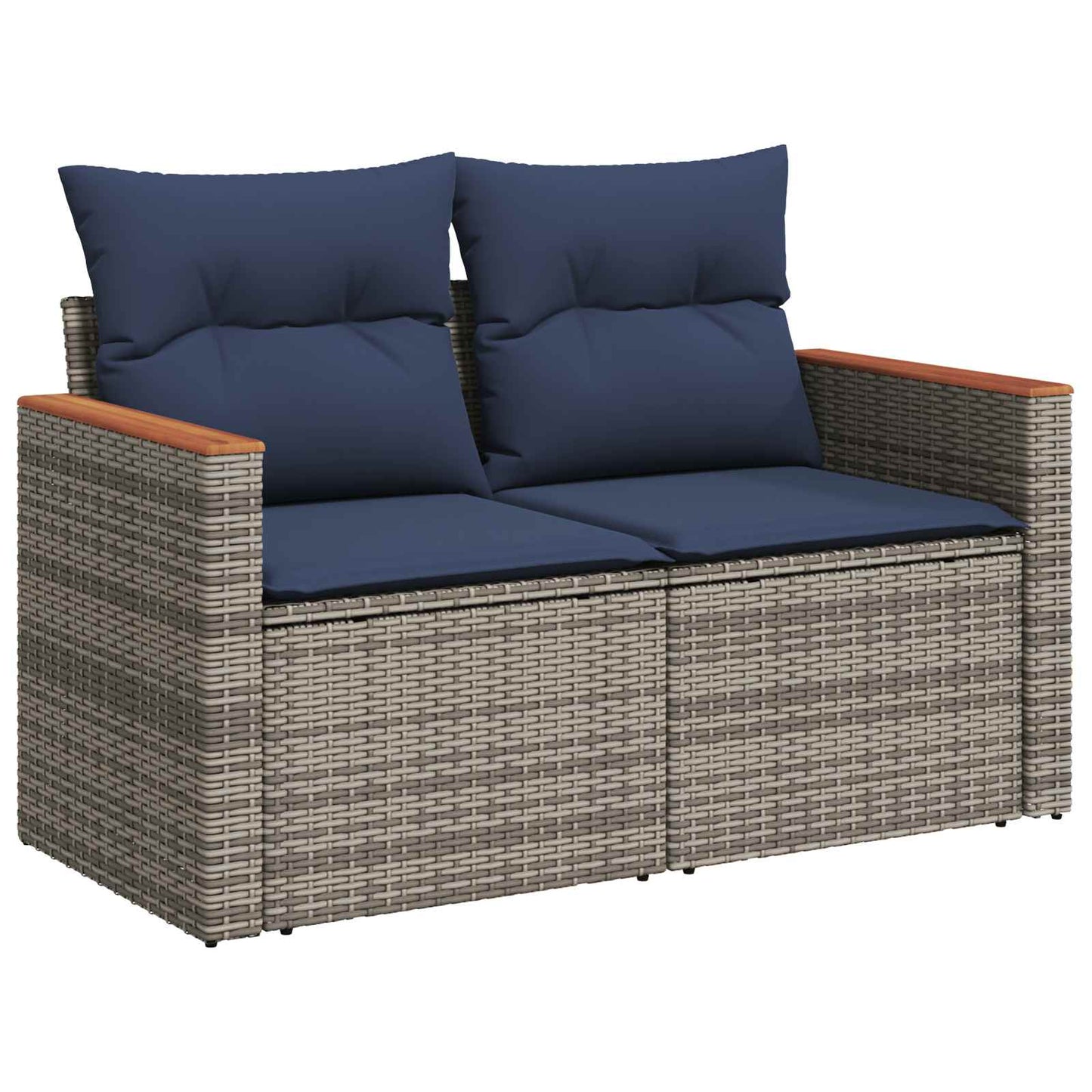 Sofa Set 8 stk. Grau und Marineblau Polyrattan und Stahl