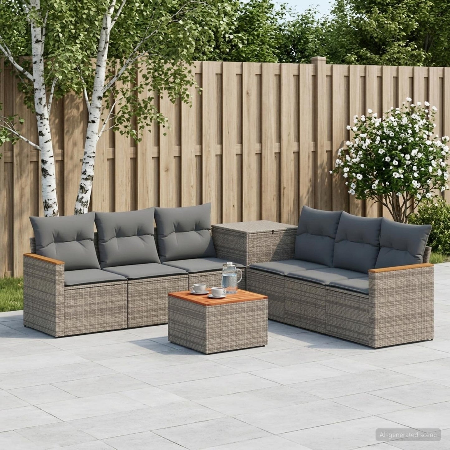 Sofa Set 8 stk. Grau und Dunkelgrau Polyrattan und Stahl