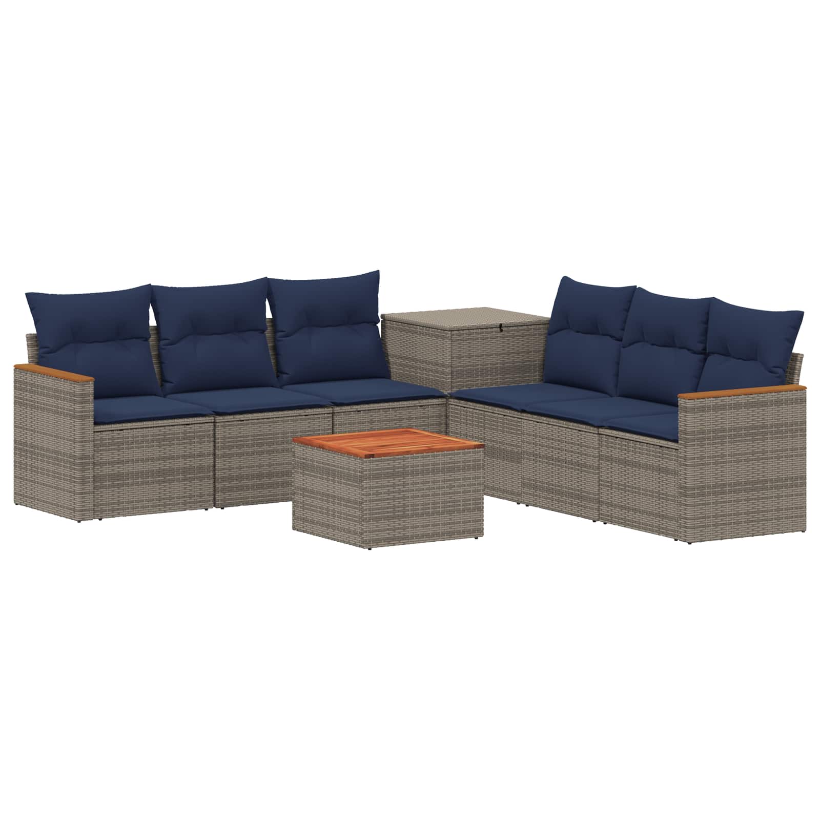 Sofa Set 8 stk. Grau und Marineblau Polyrattan und Stahl