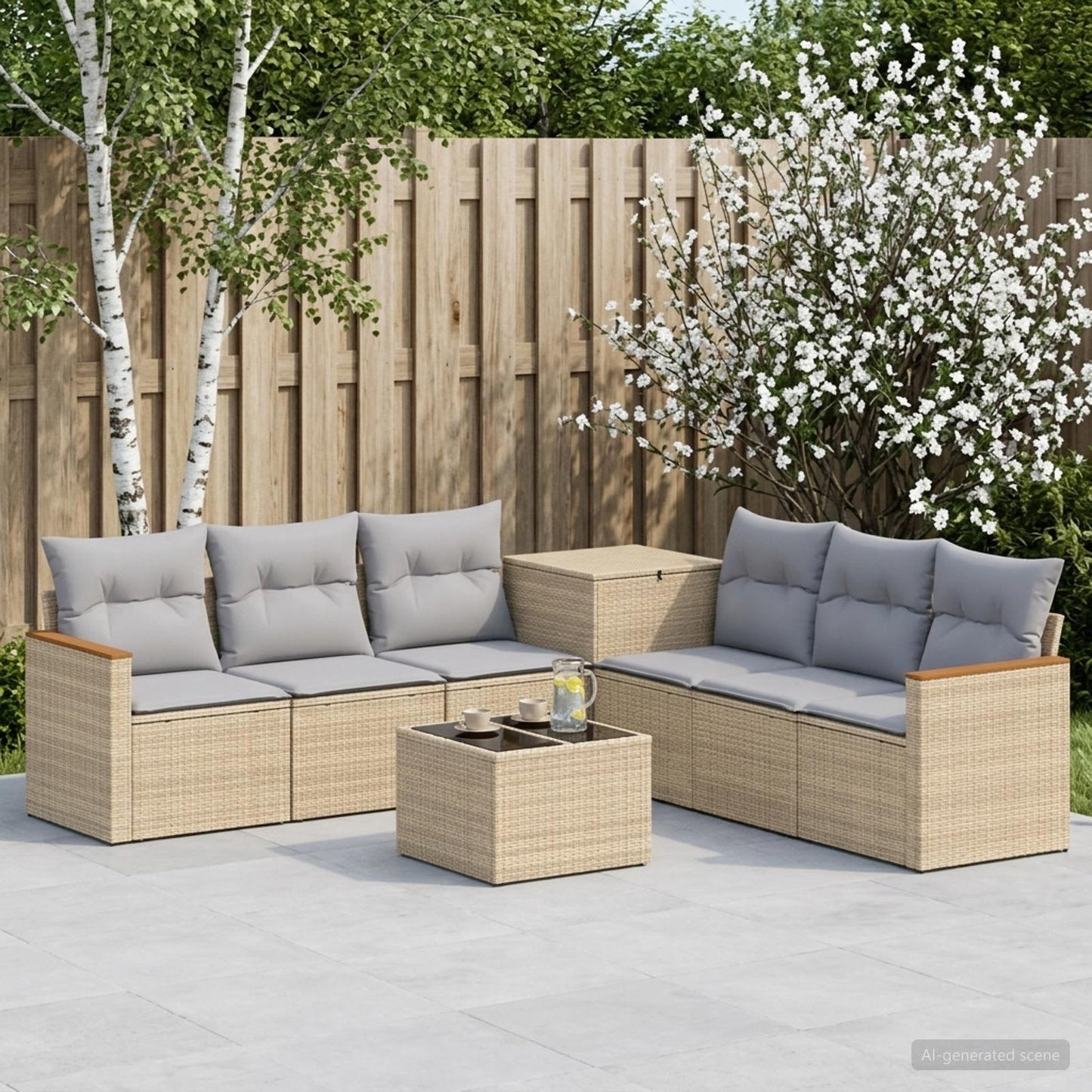 Sofa Set 8 stk. Beige und Hellgrau Polyrattan und Stahl
