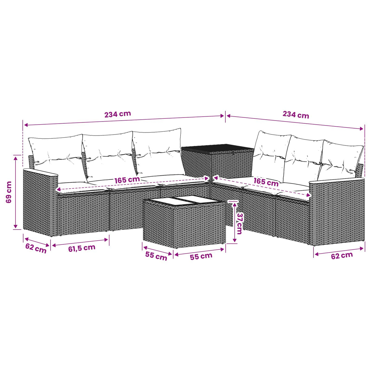 Sofa Set 8 stk. Beige und Hellgrau 55 x 55 x 37 cm