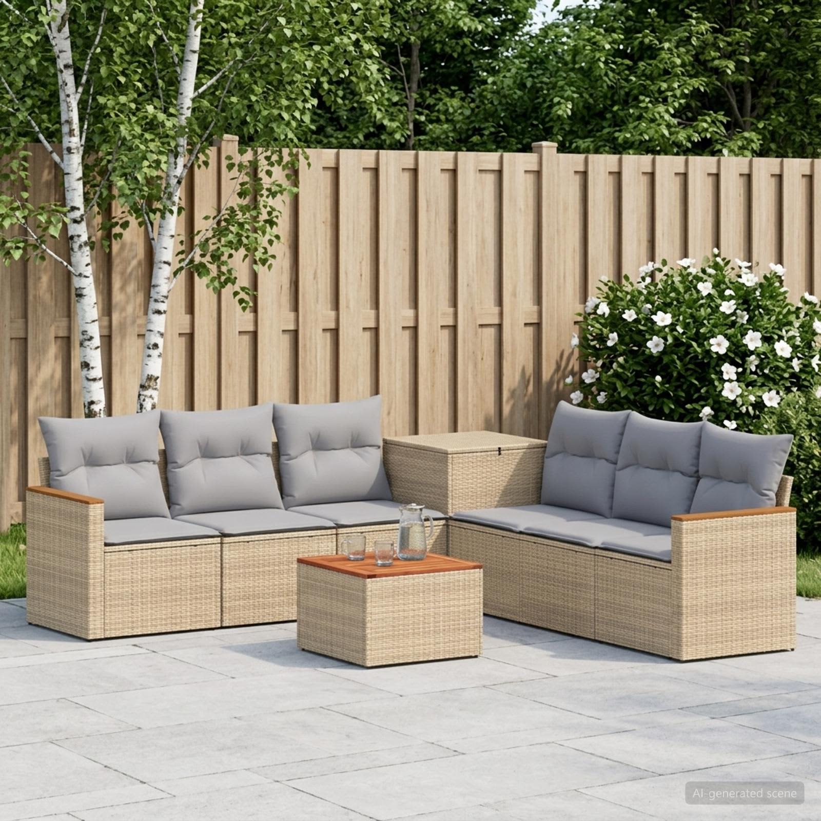 Sofa Set 8 stk. Beige und Hellgrau Polyrattan und Stahl