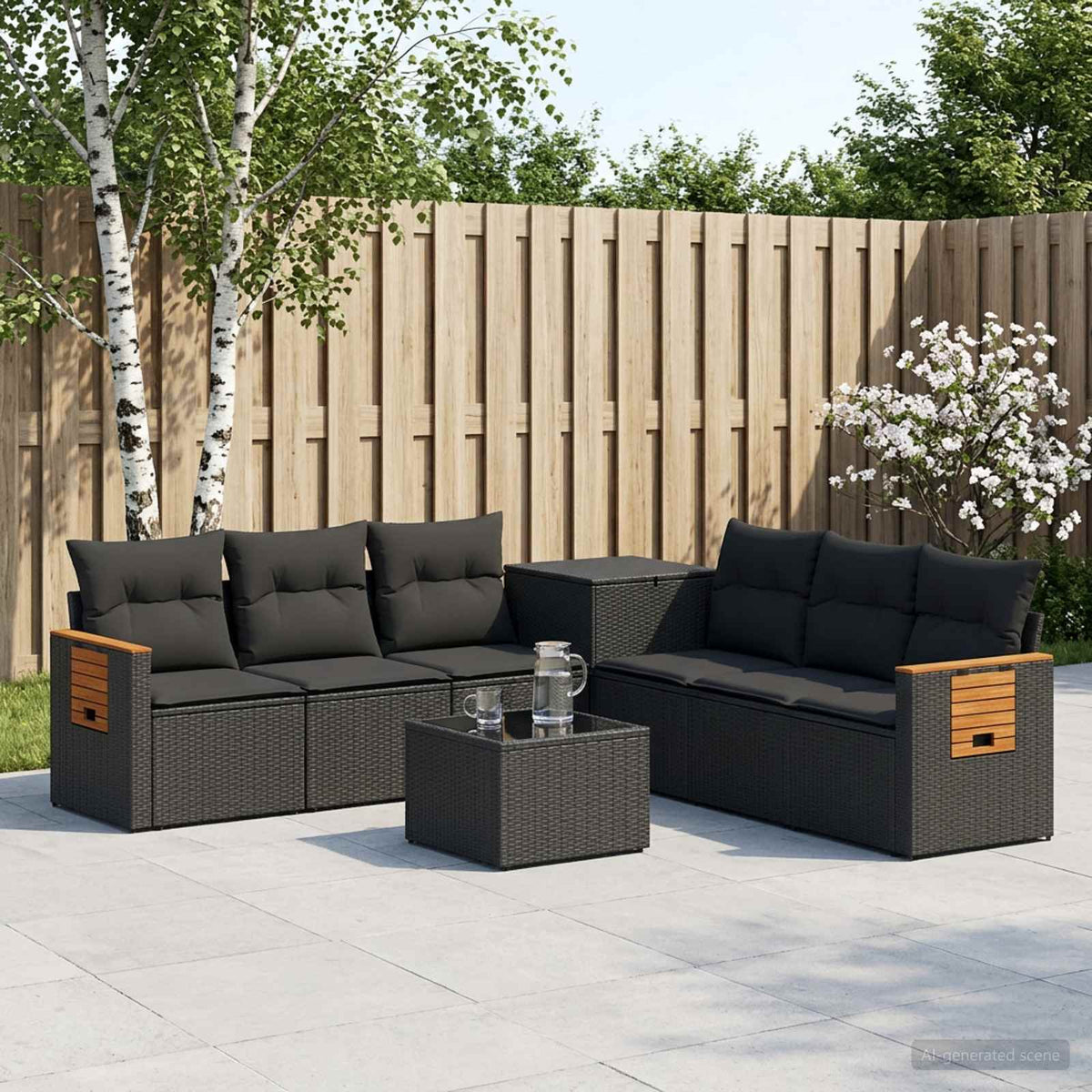 Sofa Set 8 stk. Schwarz 55 x 55 x 37 cm Polyrattan und Stahl