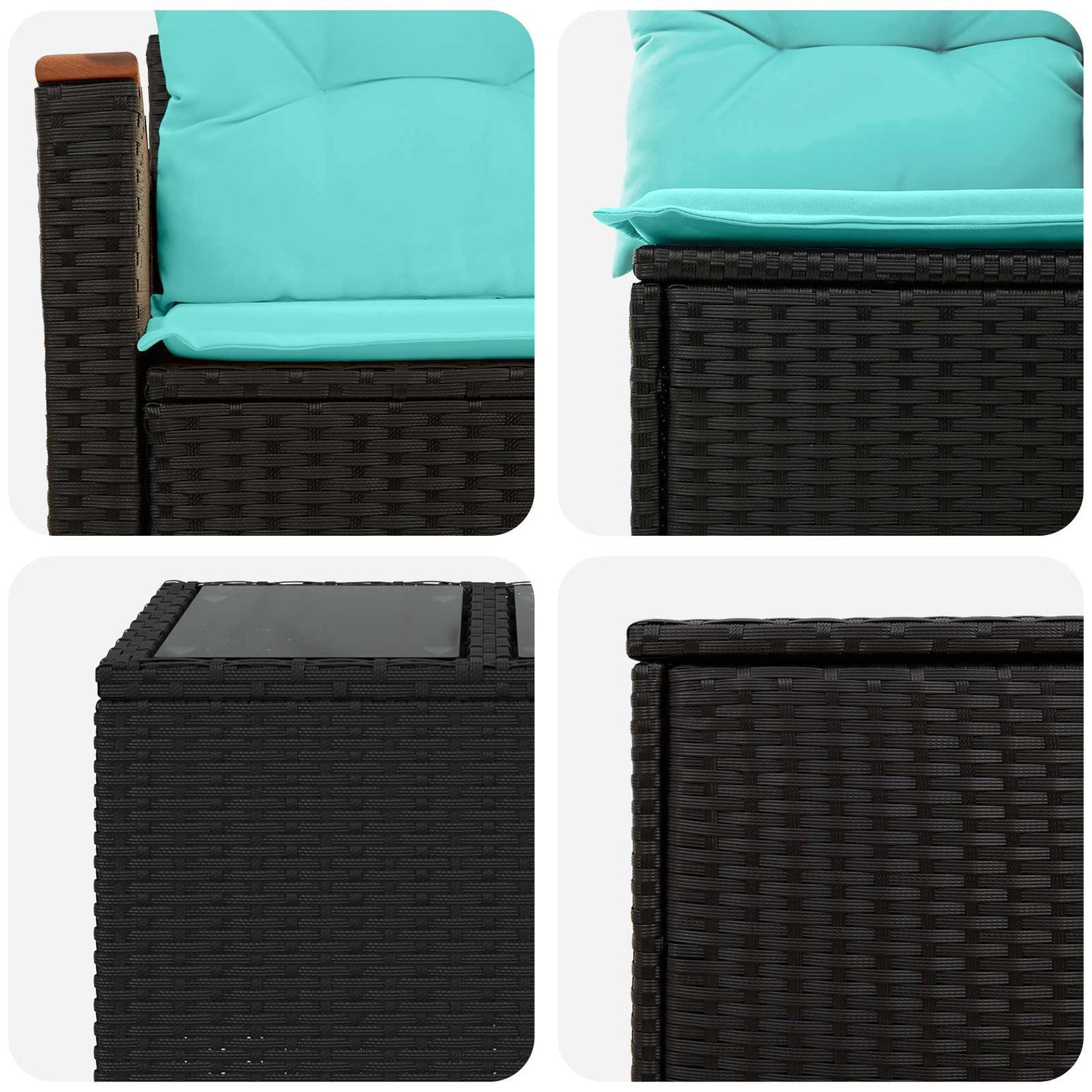 Sofa Set 8 stk. Schwarz und Blau Polyrattan und Stahl