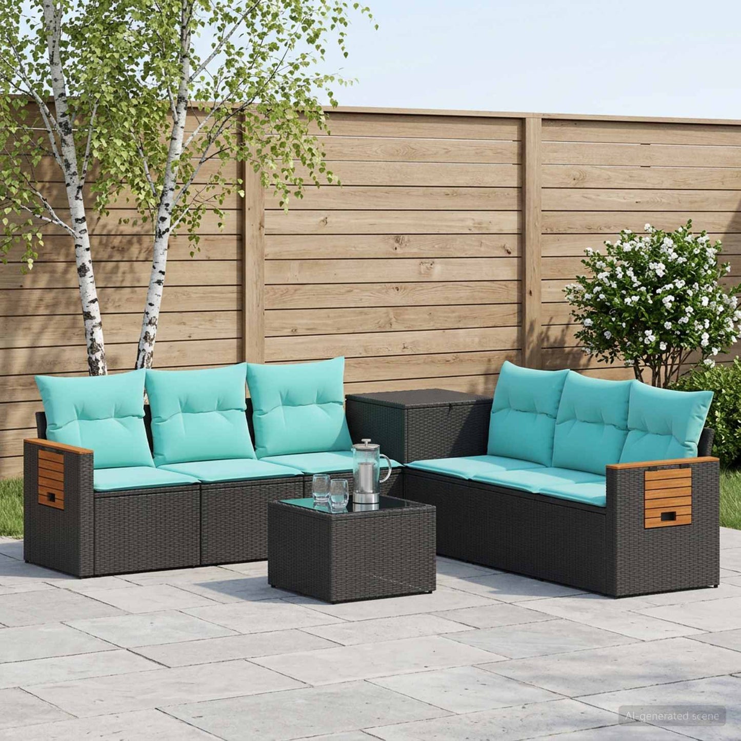 Sofa Set 8 stk. Schwarz und Blau Polyrattan und Stahl