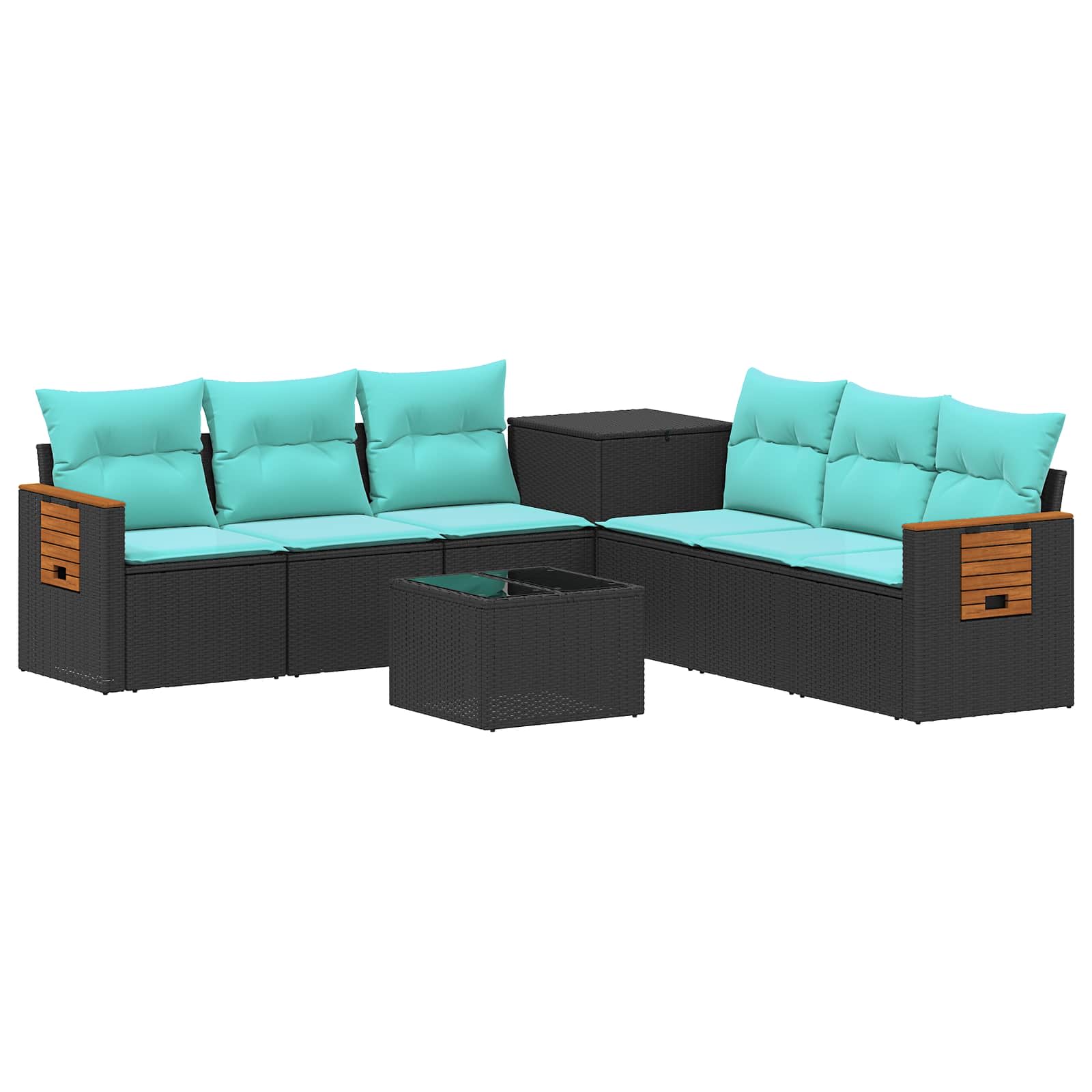 Sofa Set 8 stk. Schwarz und Blau Polyrattan und Stahl