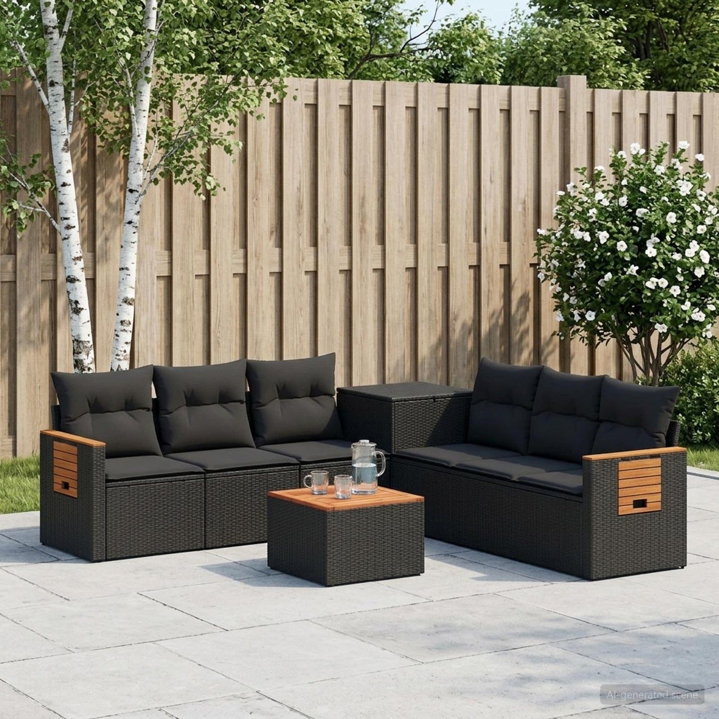 Sofa Set 8 stk. Schwarz Polyrattan und Stahl