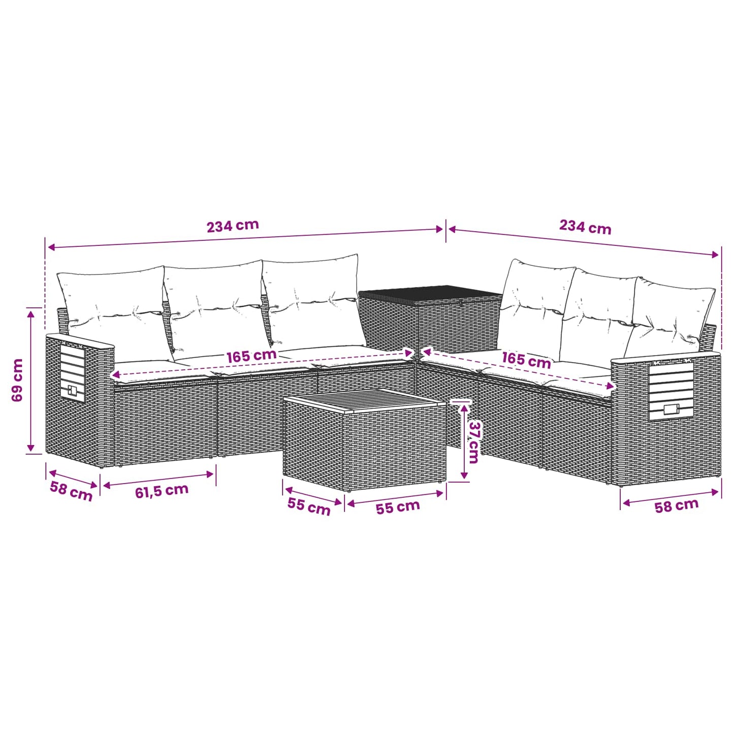 Sofa Set 8 stk. Schwarz Polyrattan und Stahl