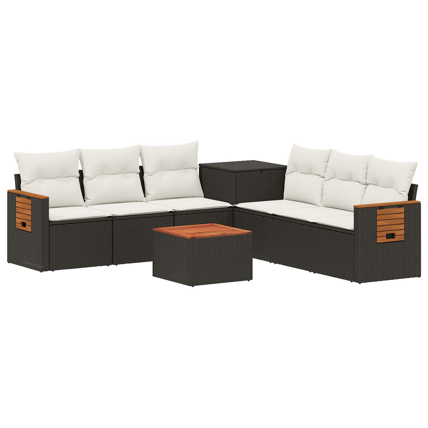 Sofa Set 8 stk. Schwarz und Cremeweiß Polyrattan und Stahl